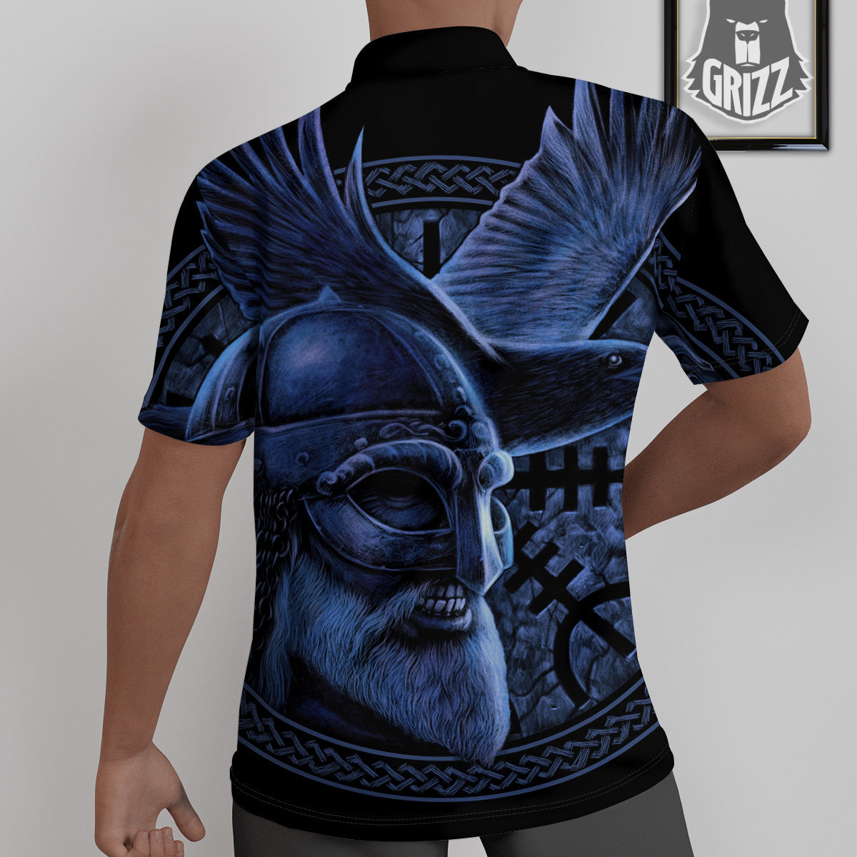 Viking God Odin And Crow Blue Print Untucked Shirts-grizzshop