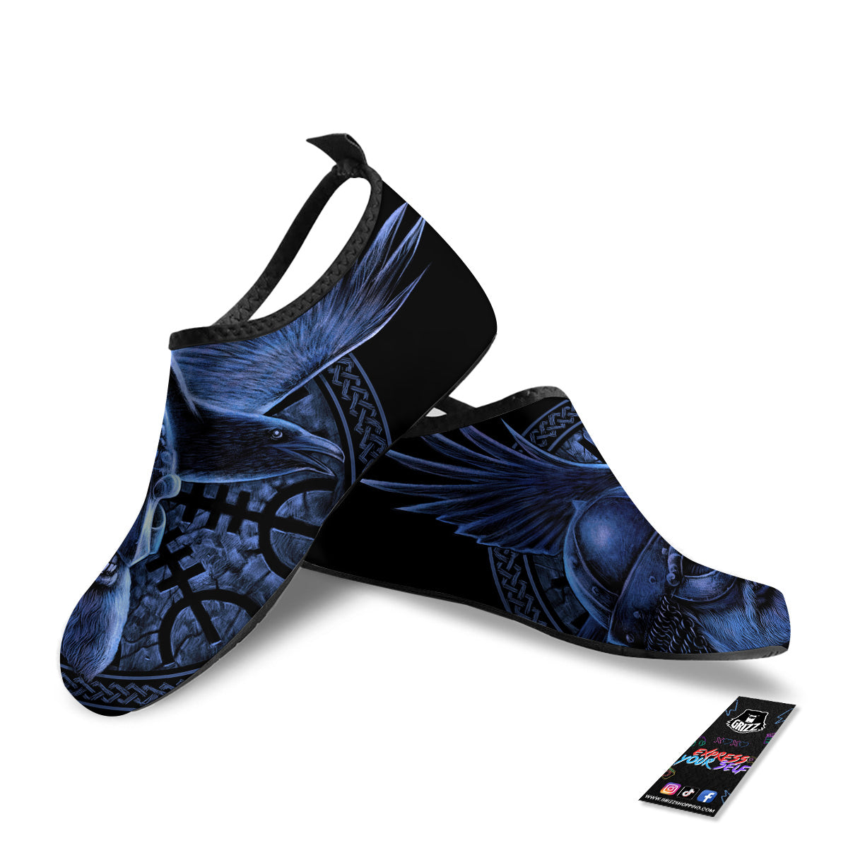 Viking God Odin And Crow Blue Print Water Shoes-grizzshop
