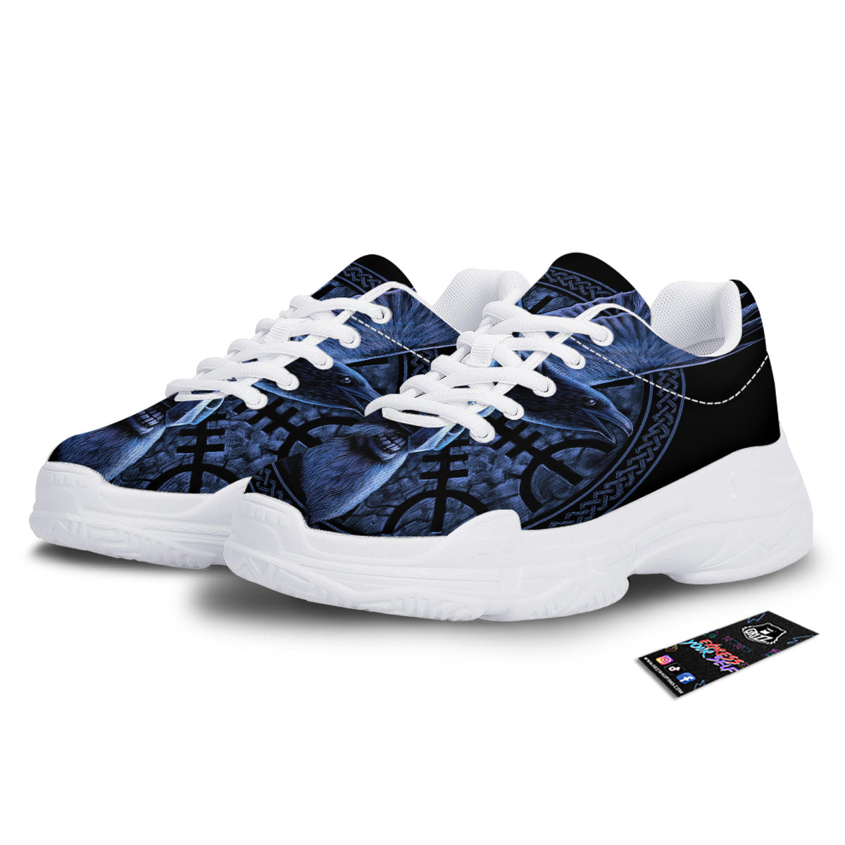 Viking God Odin And Crow Blue Print White Chunky Shoes-grizzshop