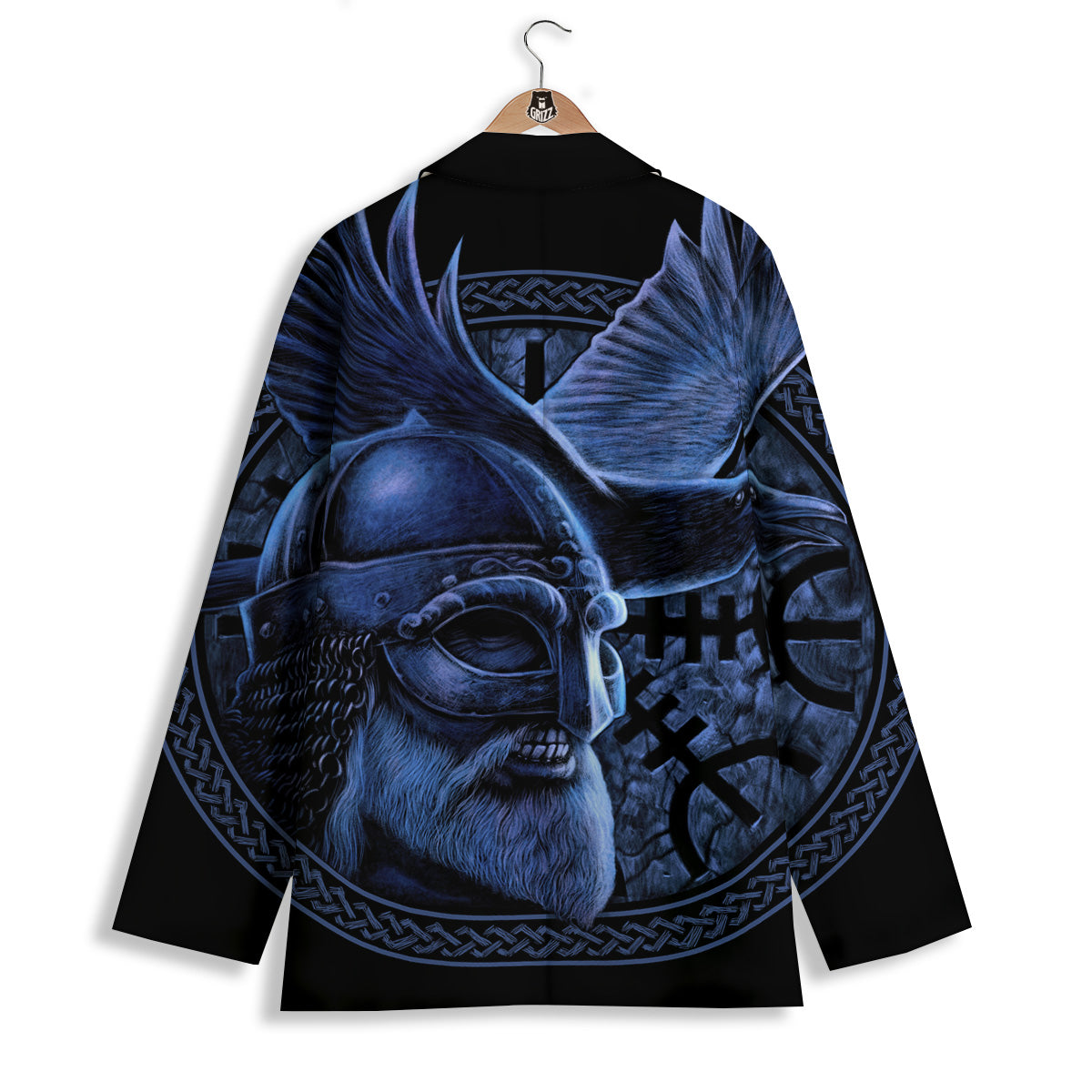 Viking God Odin And Crow Blue Print Women's Blazer-grizzshop
