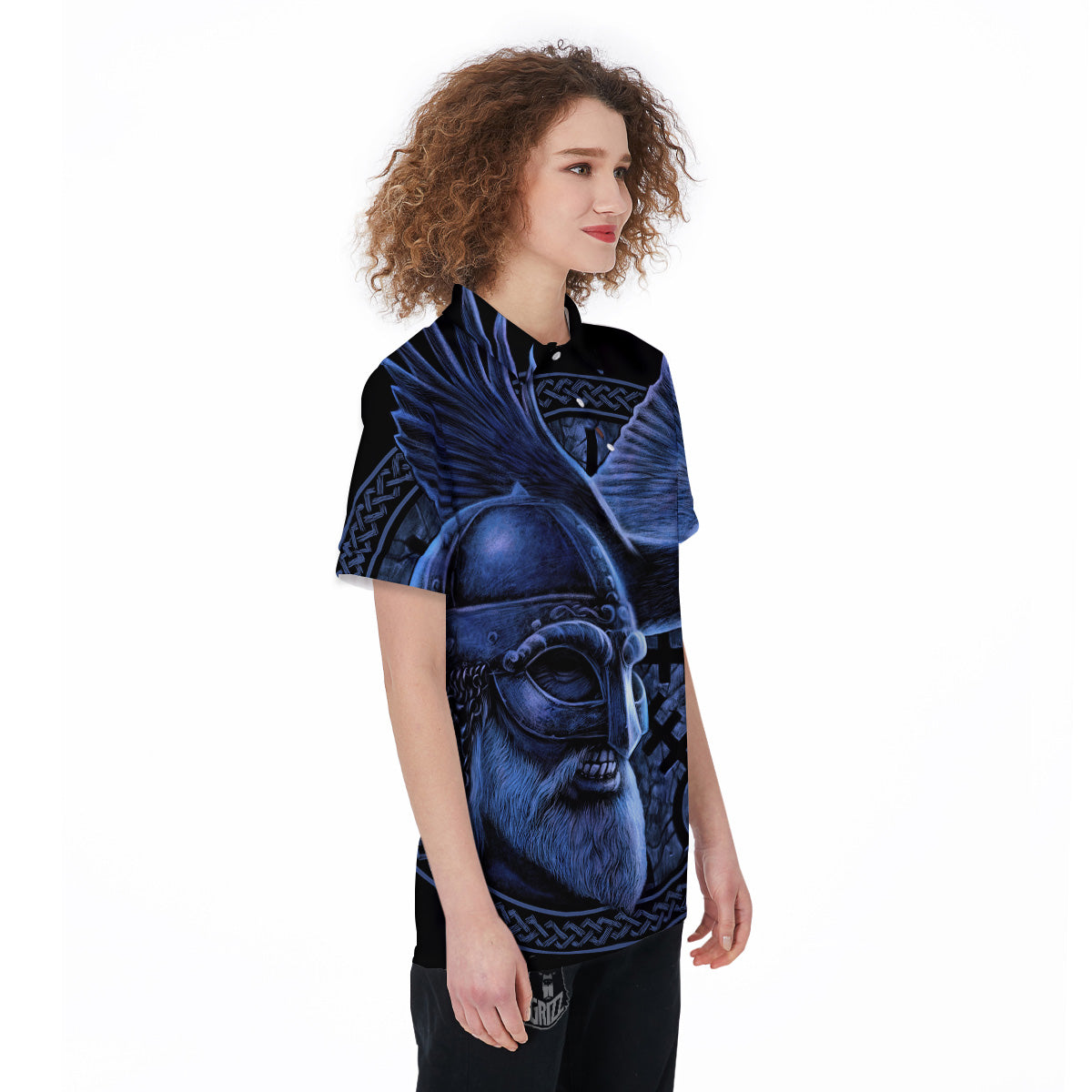 Viking God Odin And Crow Blue Print Women's Golf Shirts-grizzshop