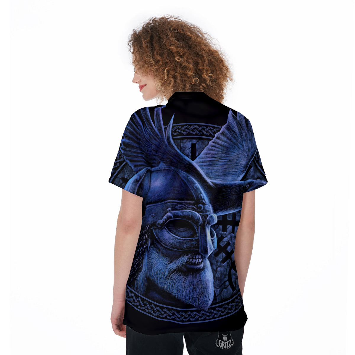 Viking God Odin And Crow Blue Print Women's Golf Shirts-grizzshop