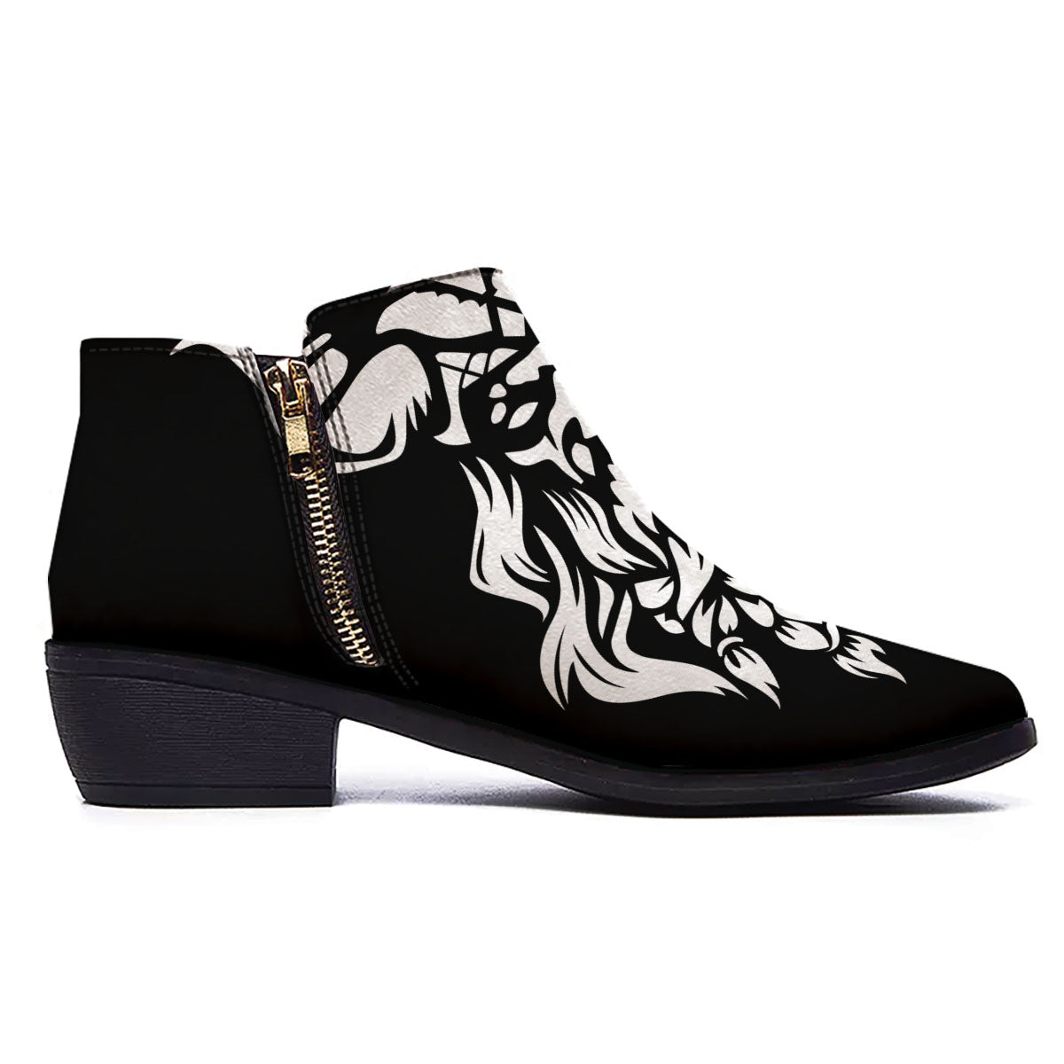 Viking God Odin White And Black Print Ankle Boots-grizzshop