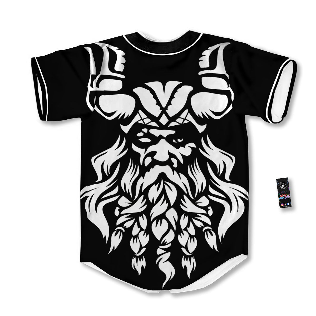 Viking God Odin White And Black Print Baseball Jersey-grizzshop