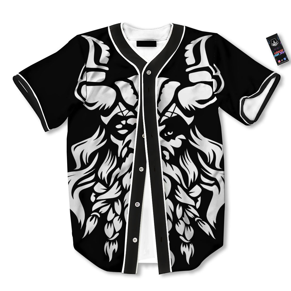 Viking God Odin White And Black Print Baseball Jersey-grizzshop