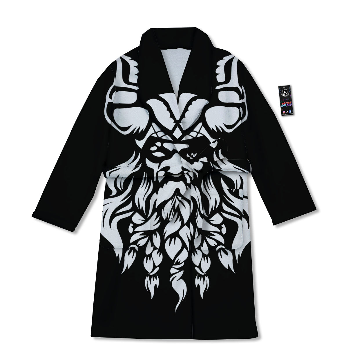 Viking God Odin White And Black Print Bathrobe-grizzshop