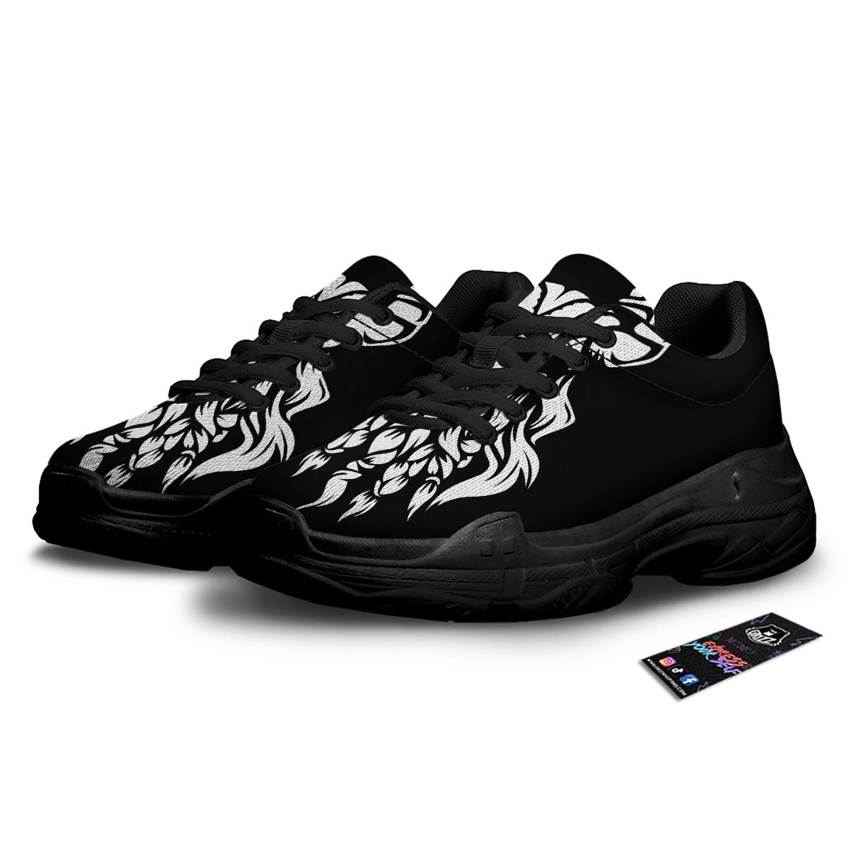 Viking God Odin White And Black Print Black Chunky Shoes-grizzshop