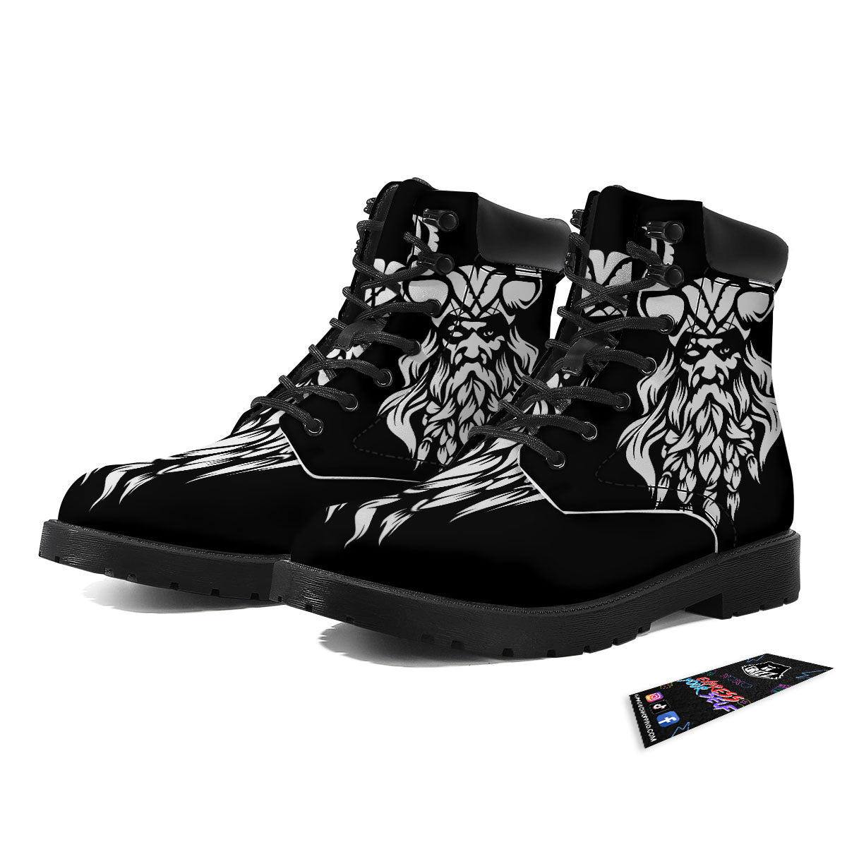 Viking God Odin White And Black Print Boots-grizzshop