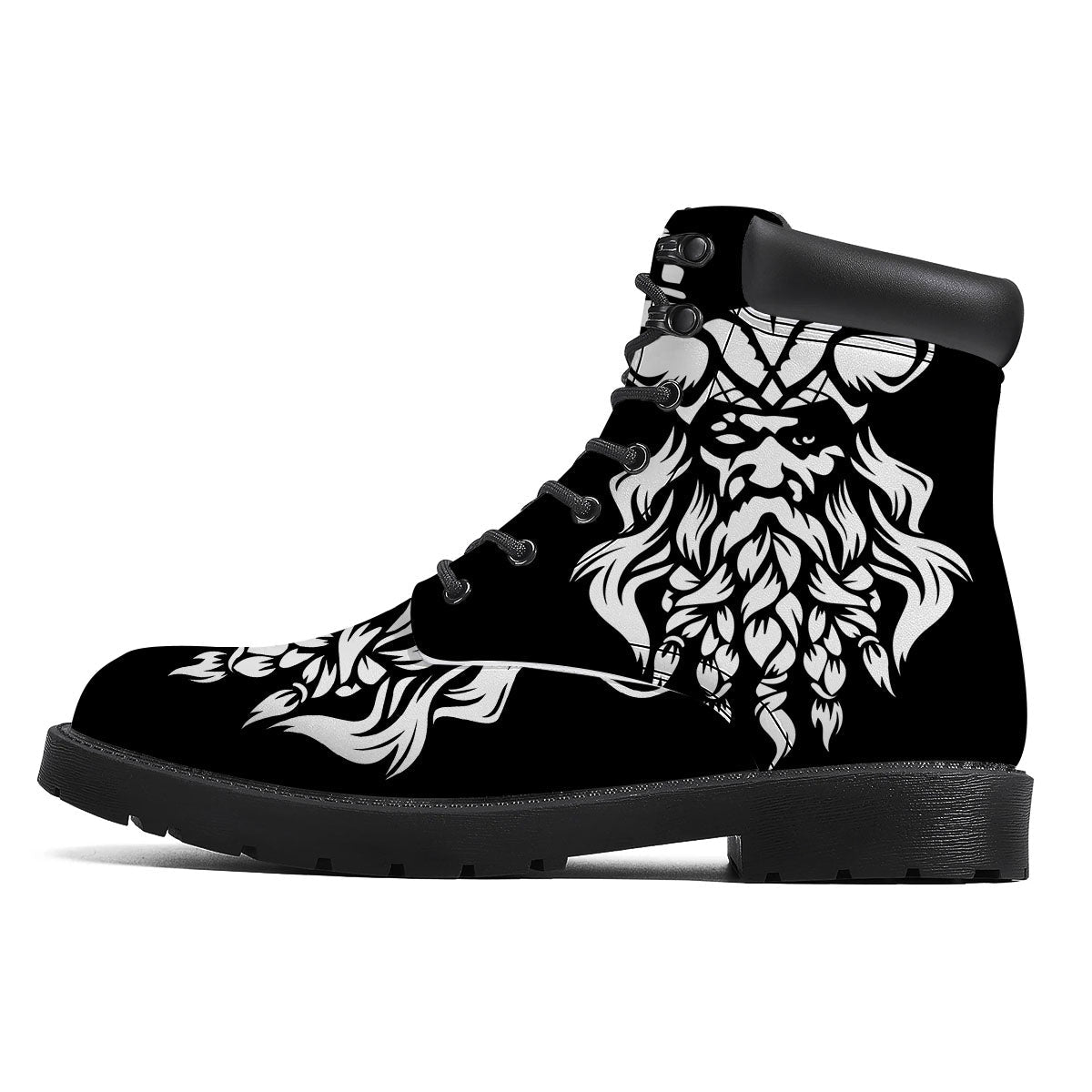 Viking God Odin White And Black Print Boots-grizzshop