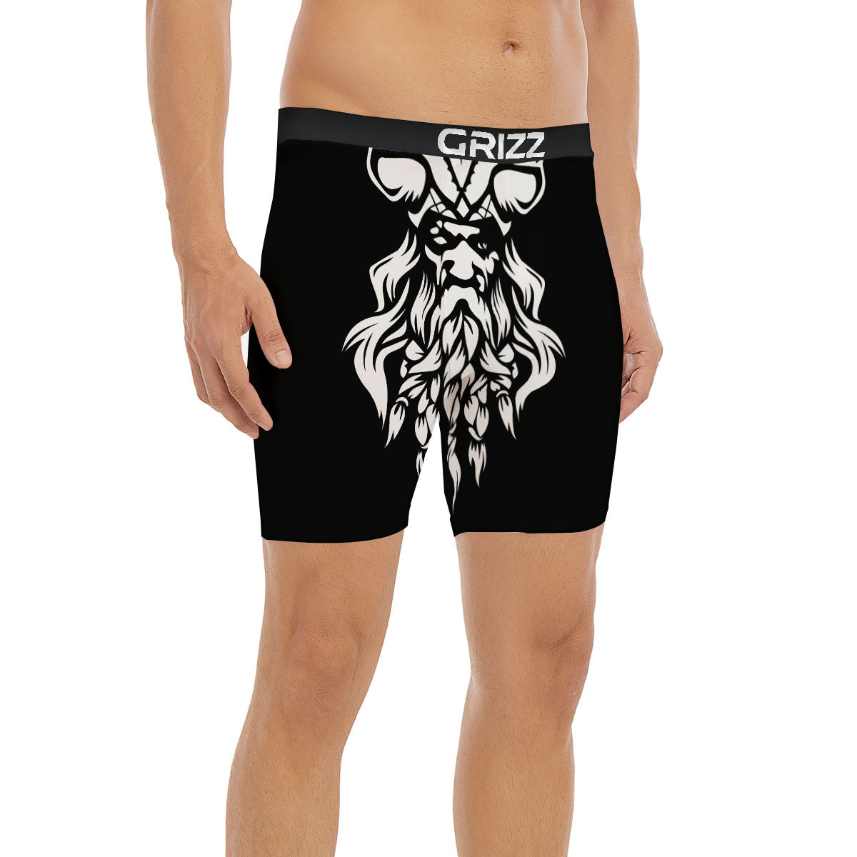 Viking God Odin White And Black Print Boxer Briefs-grizzshop