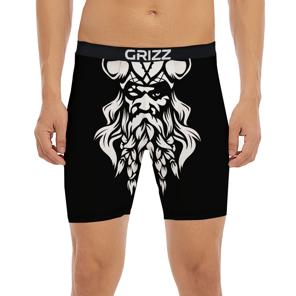 Viking God Odin White And Black Print Boxer Briefs-grizzshop