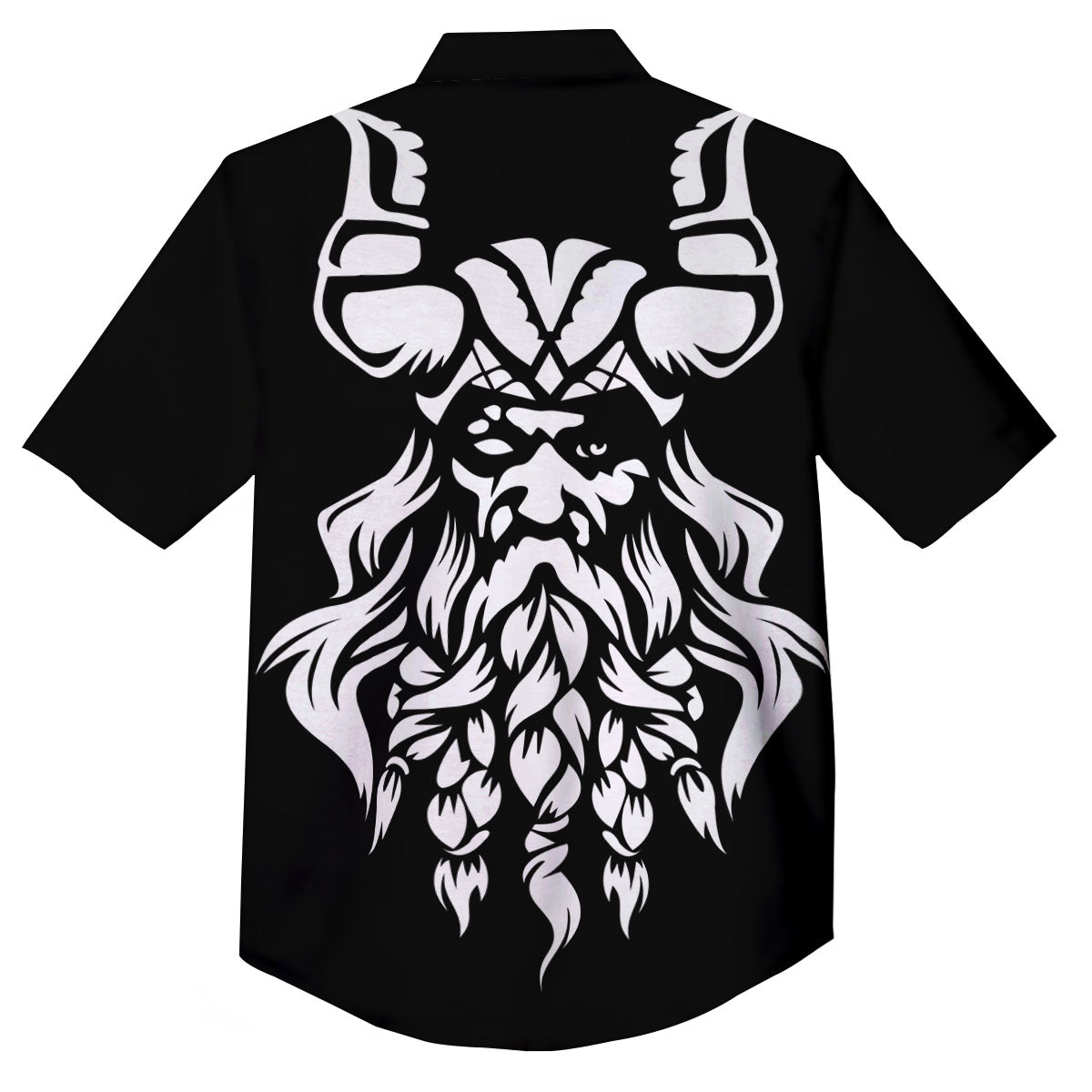 Viking God Odin White And Black Print Button Up Shirt-grizzshop