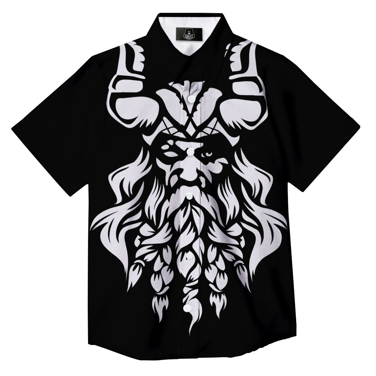 Viking God Odin White And Black Print Button Up Shirt-grizzshop