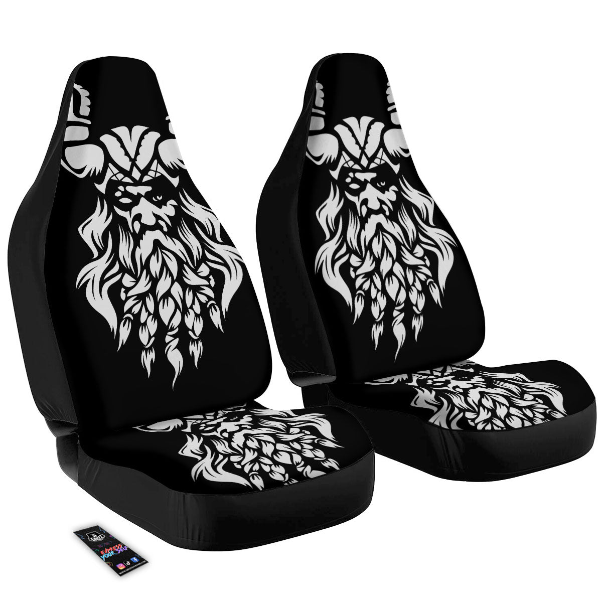 Viking God Odin White And Black Print Car Seat Covers-grizzshop