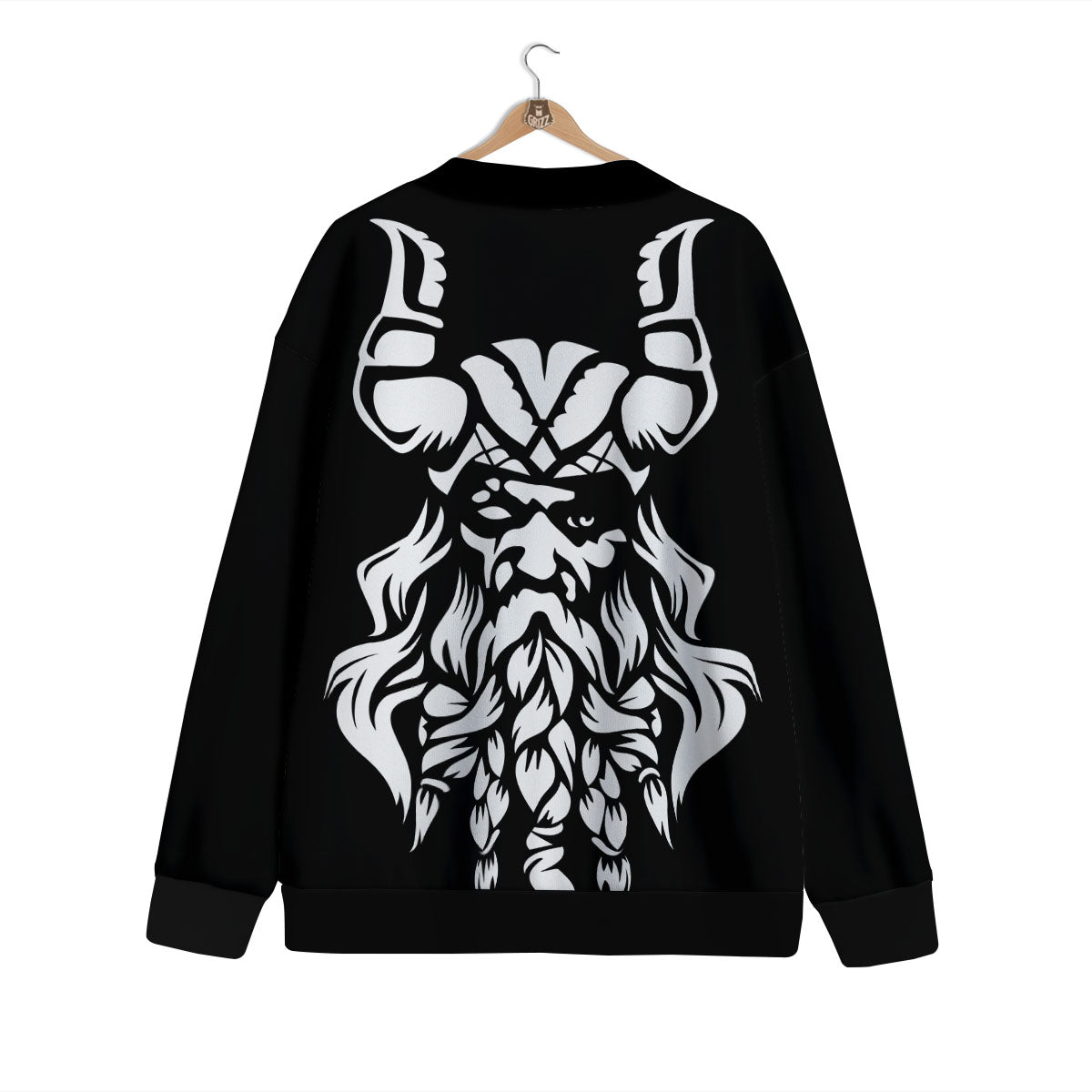 Viking God Odin White And Black Print Cardigan-grizzshop