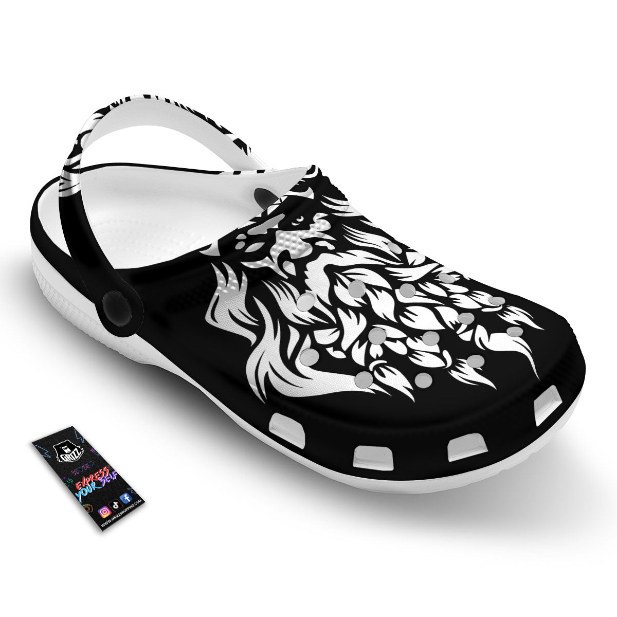 Viking God Odin White And Black Print Clog-grizzshop