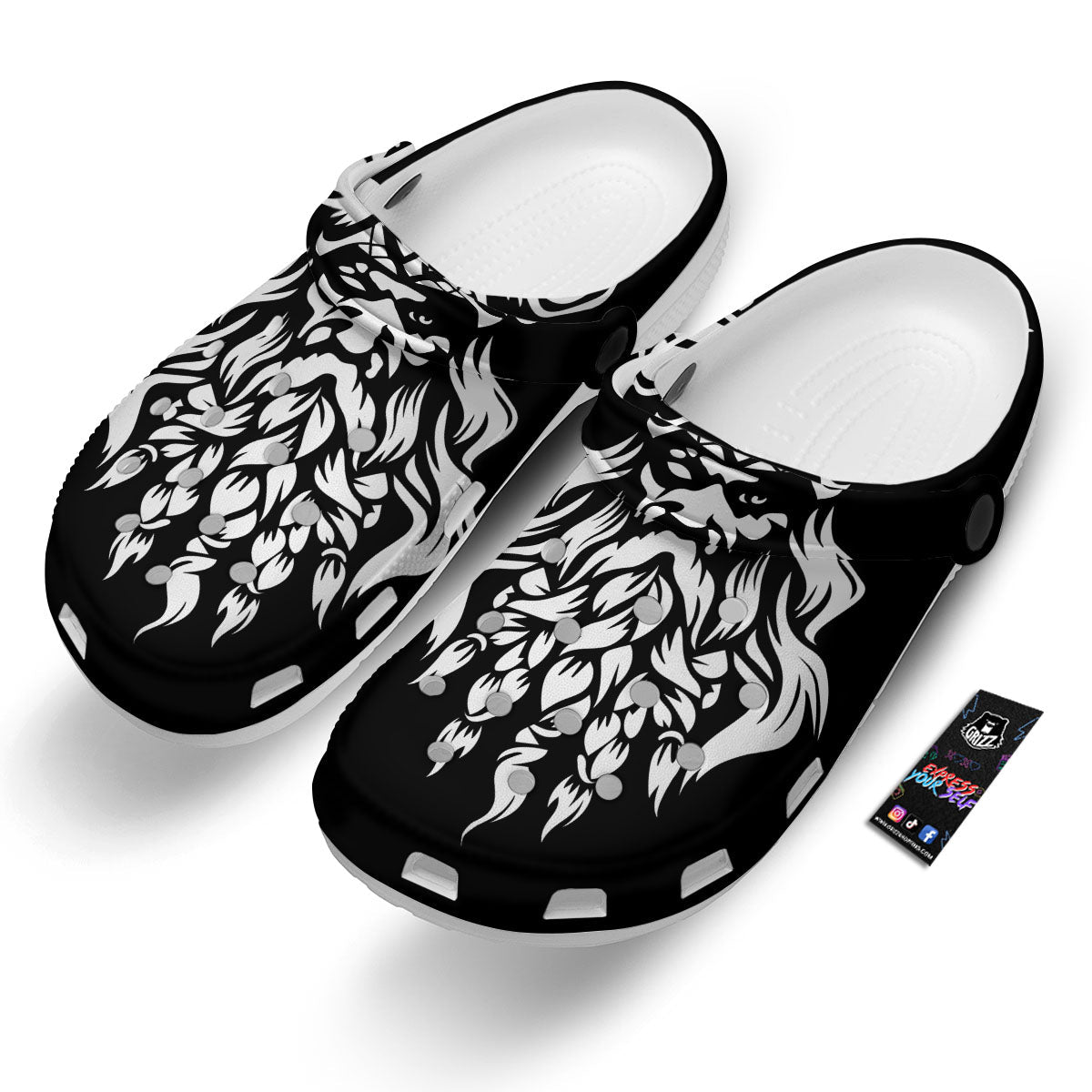 Viking God Odin White And Black Print Clog-grizzshop