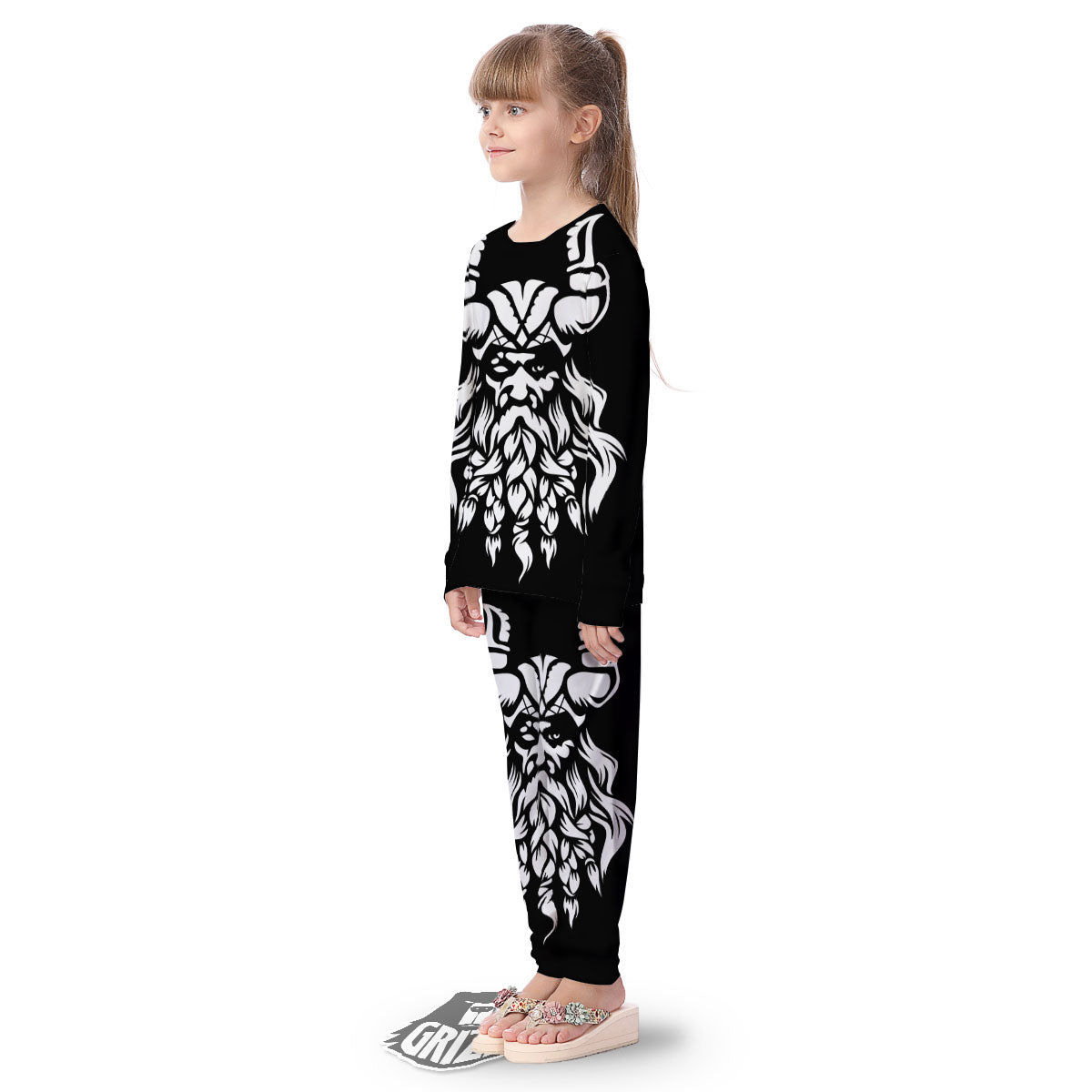 Viking God Odin White And Black Print Kid's Pajamas-grizzshop