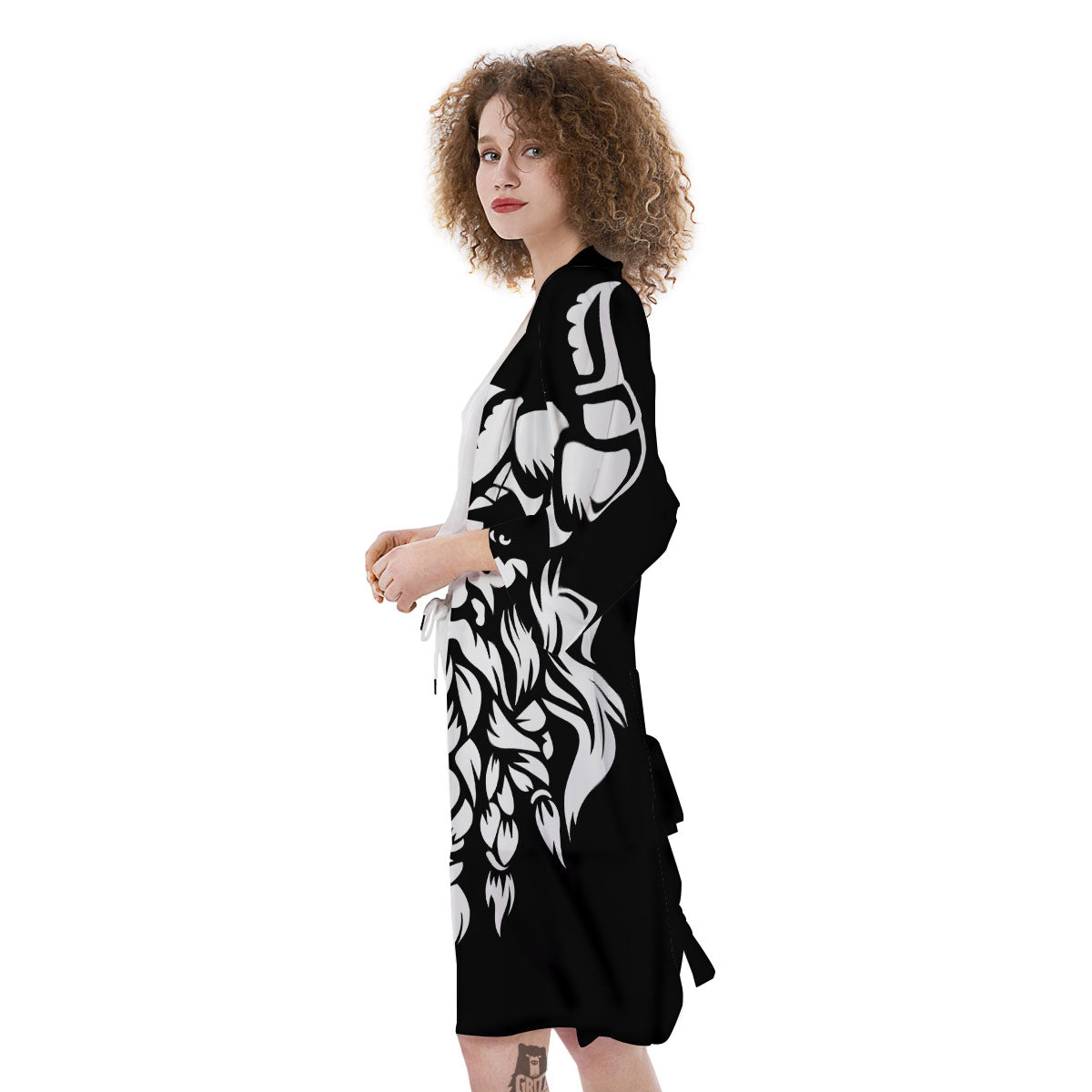 Viking God Odin White And Black Print Kimono-grizzshop