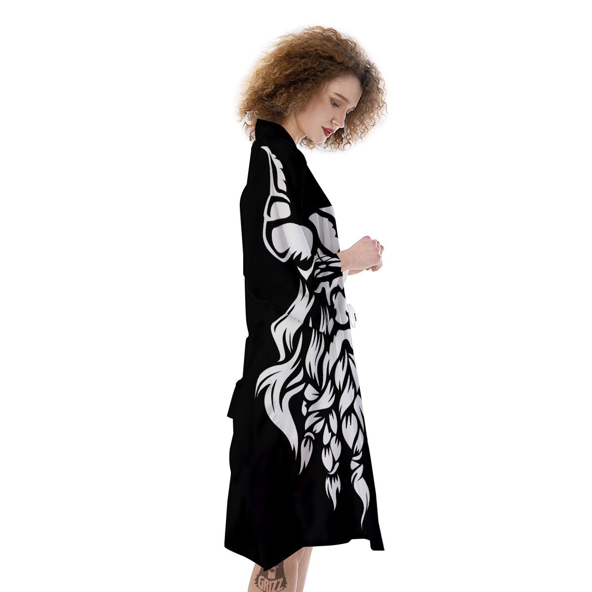 Viking God Odin White And Black Print Kimono-grizzshop