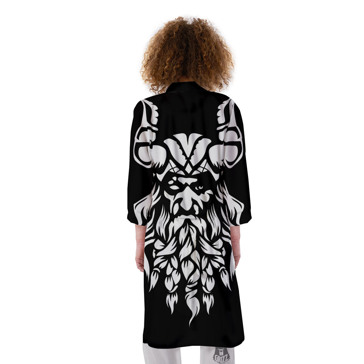 Viking God Odin White And Black Print Kimono-grizzshop