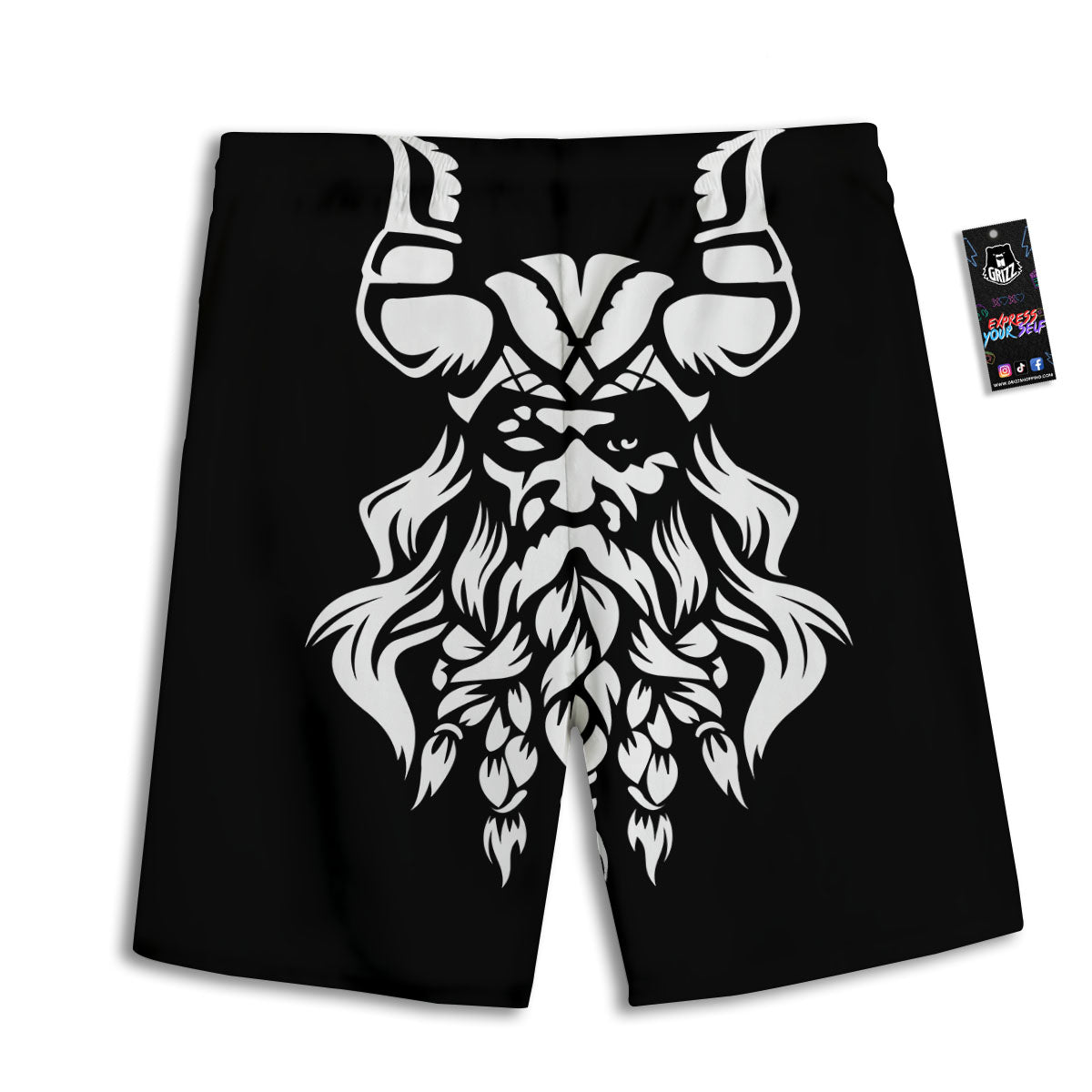 Viking God Odin White And Black Print Men's Athletic Shorts