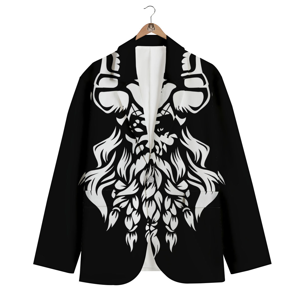 Viking God Odin White And Black Print Men's Blazer-grizzshop