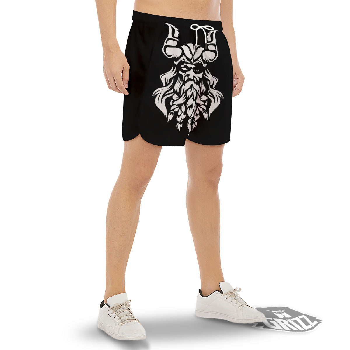 Viking God Odin White And Black Print Men's Gym Shorts-grizzshop