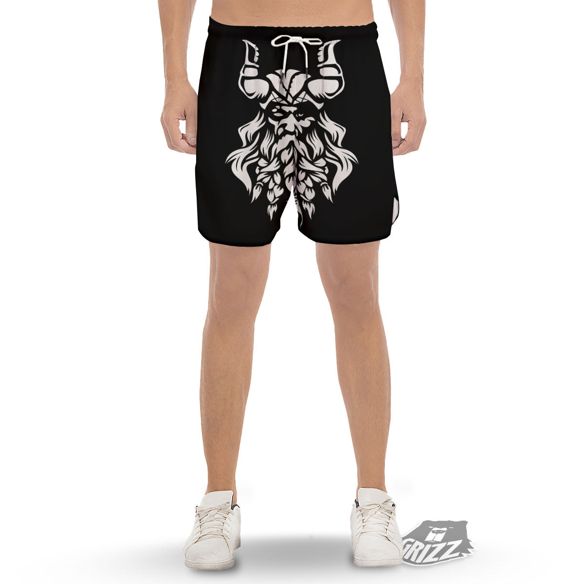 Viking God Odin White And Black Print Men's Gym Shorts-grizzshop