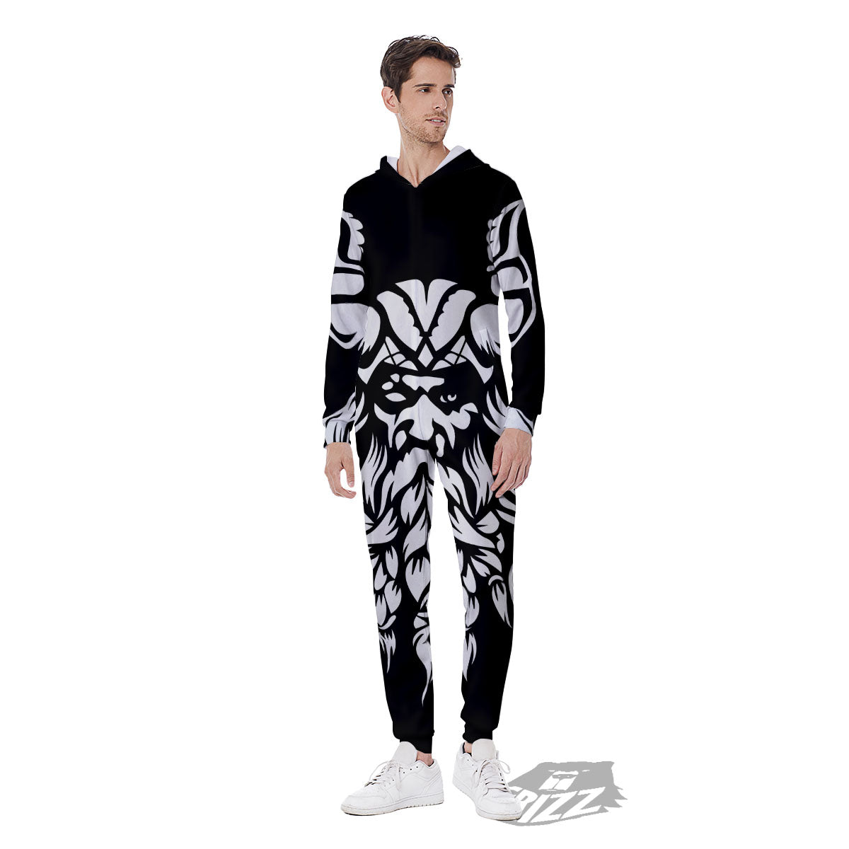 Viking God Odin White And Black Print Men's Jumpsuit-grizzshop