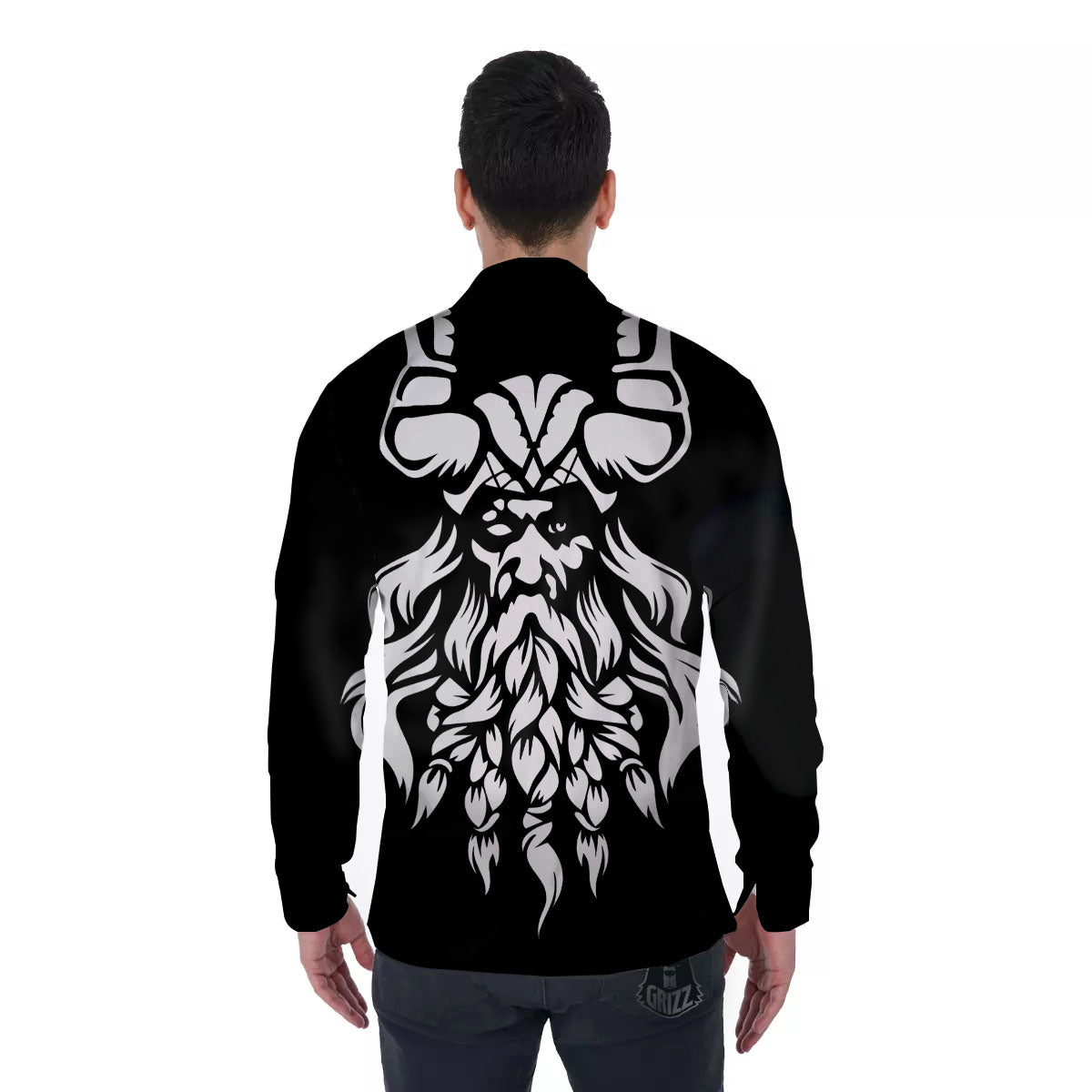 Viking God Odin White And Black Print Men's Long Sleeve Shirts-grizzshop