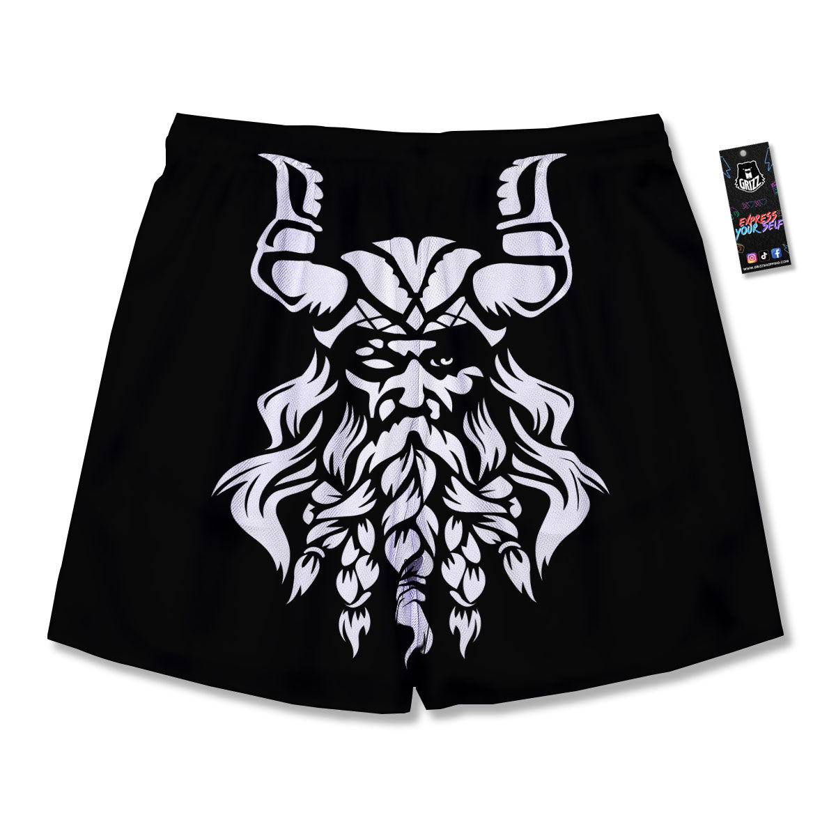 Viking God Odin White And Black Print Men's Running Shorts-grizzshop
