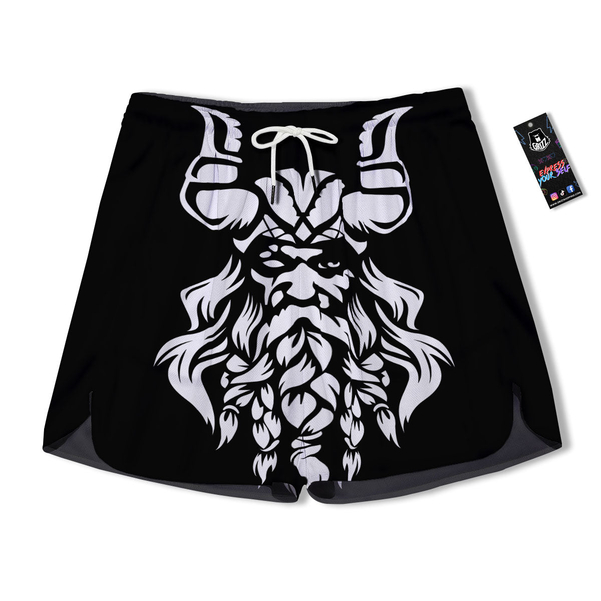 Viking God Odin White And Black Print Men's Running Shorts-grizzshop