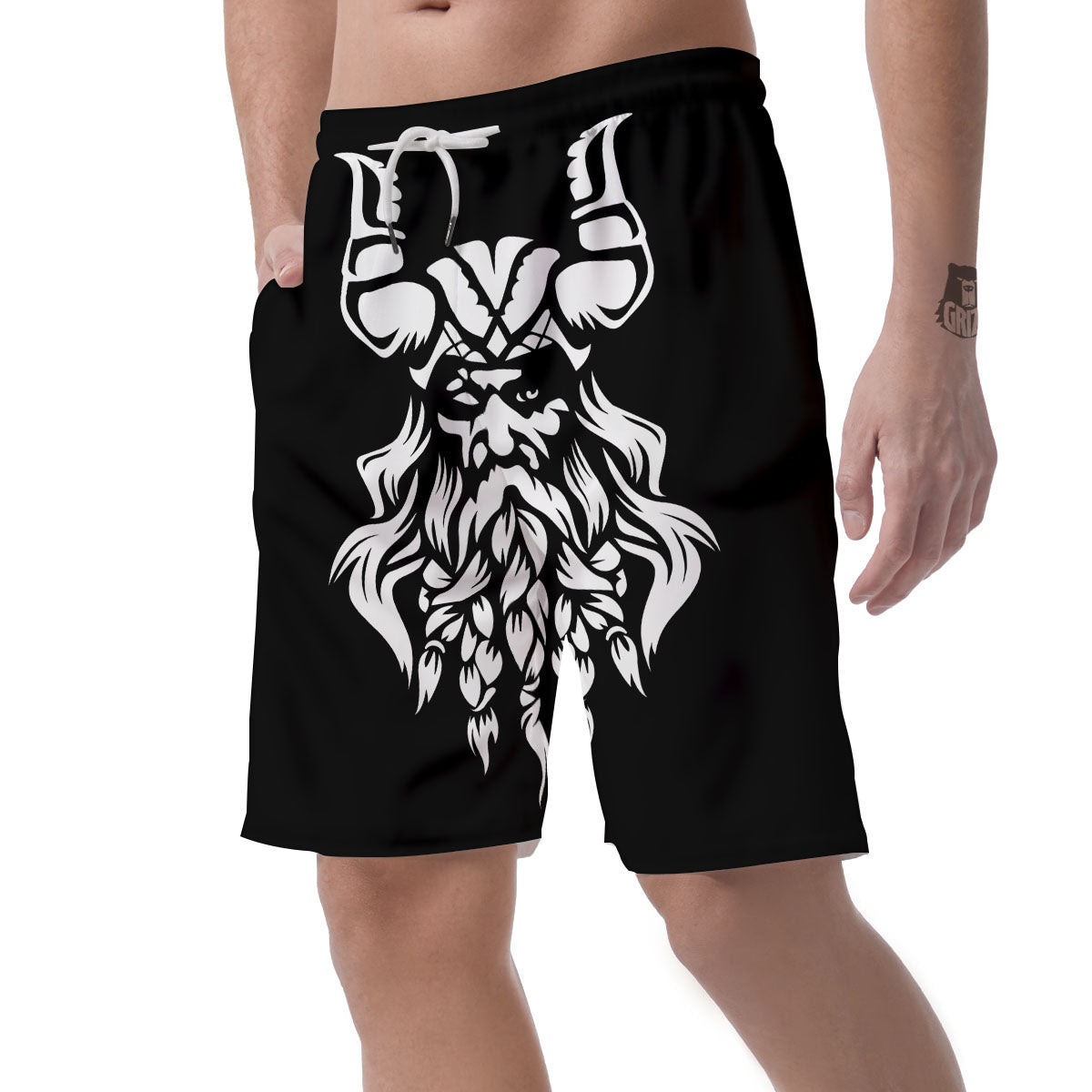 Viking God Odin White And Black Print Men's Shorts-grizzshop