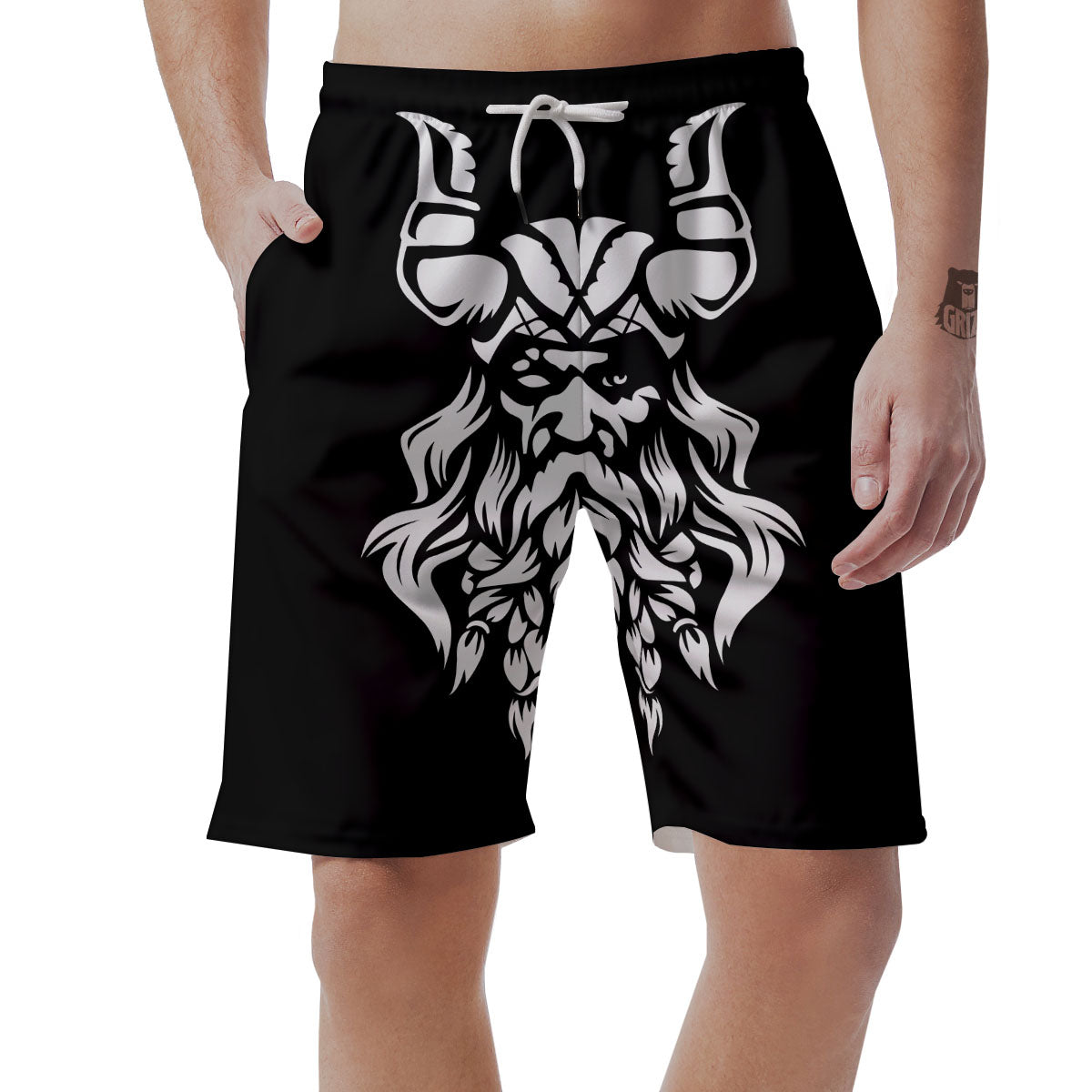Viking God Odin White And Black Print Men's Shorts-grizzshop