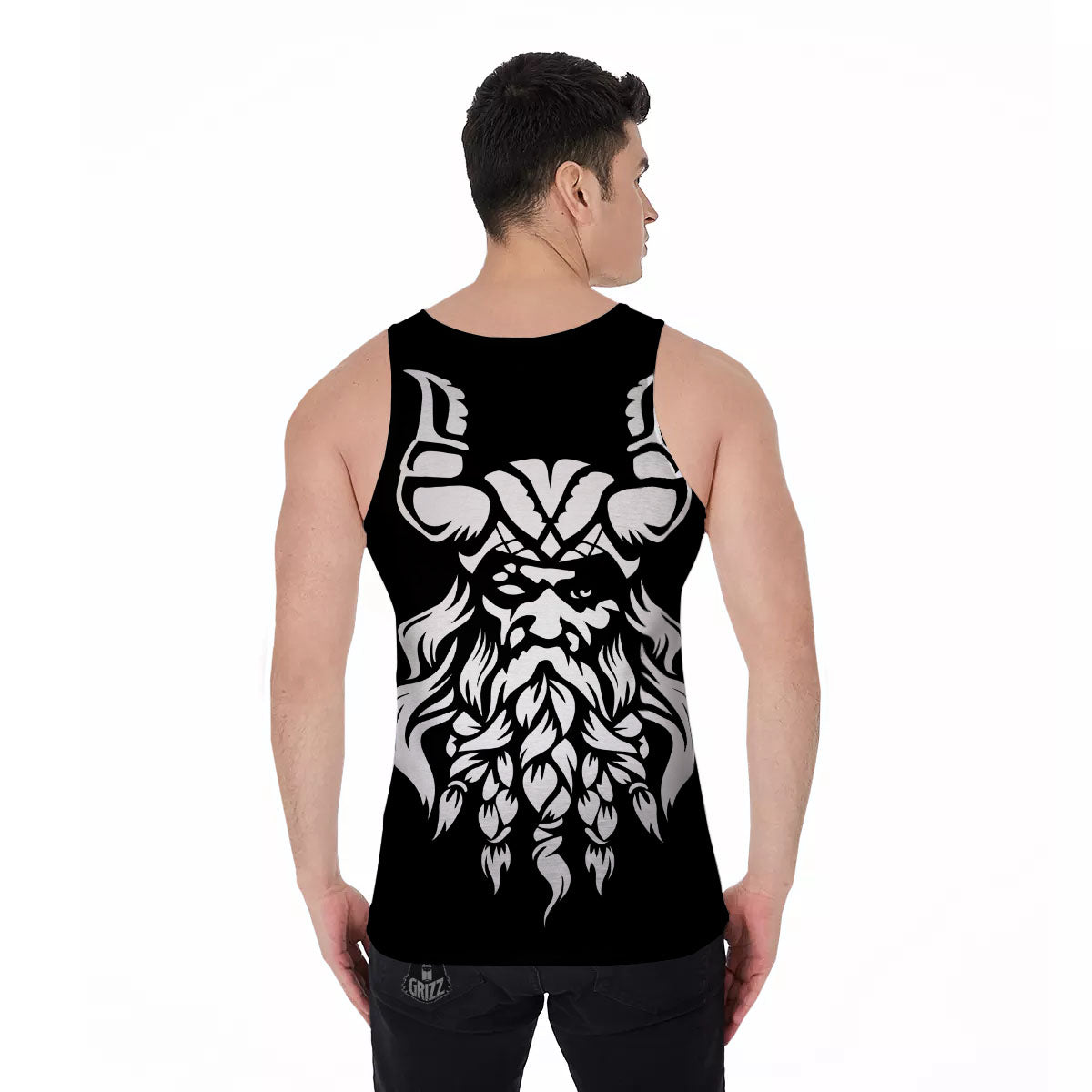 Viking God Odin White And Black Print Men's Tank Top-grizzshop