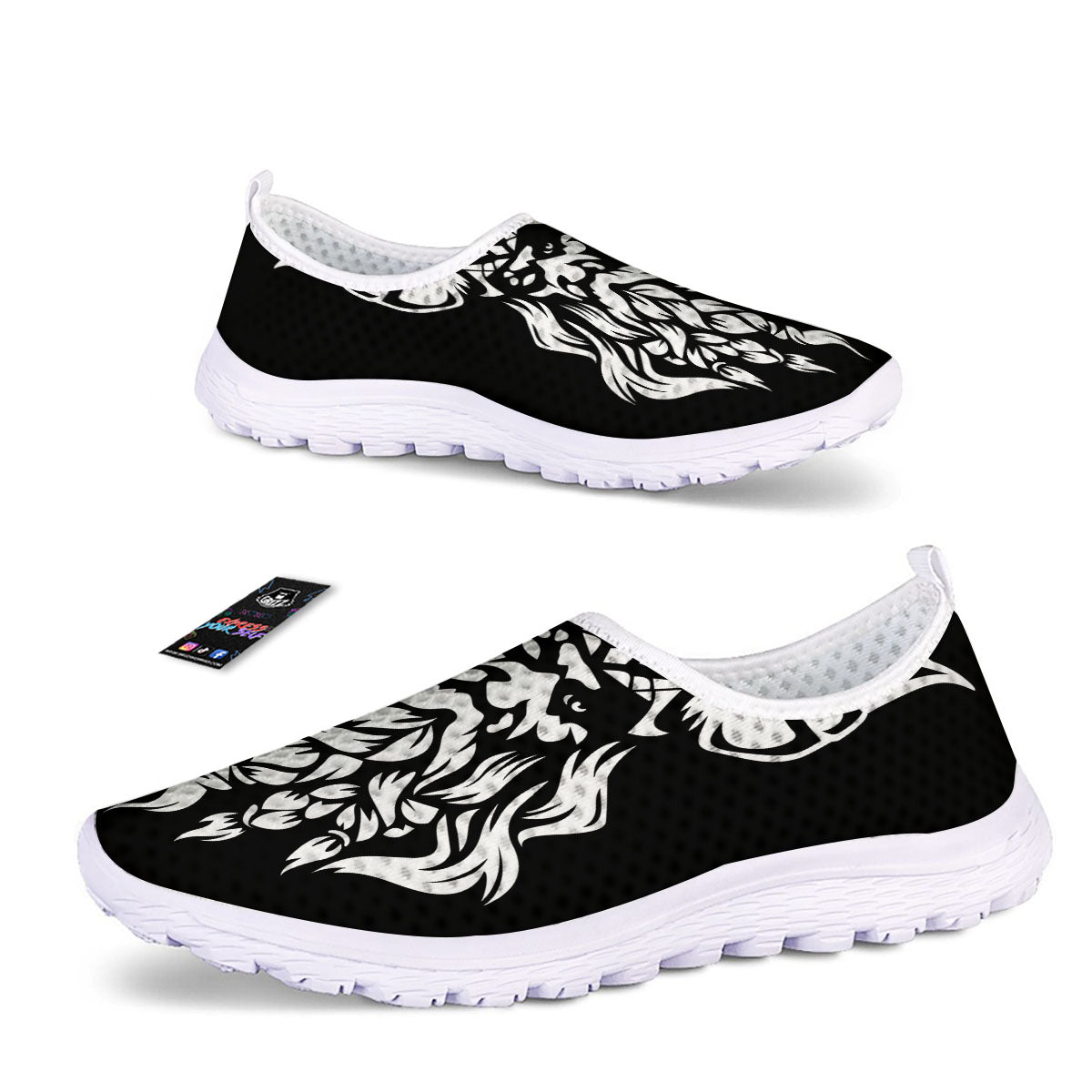 Viking God Odin White And Black Print Nurse Shoes-grizzshop