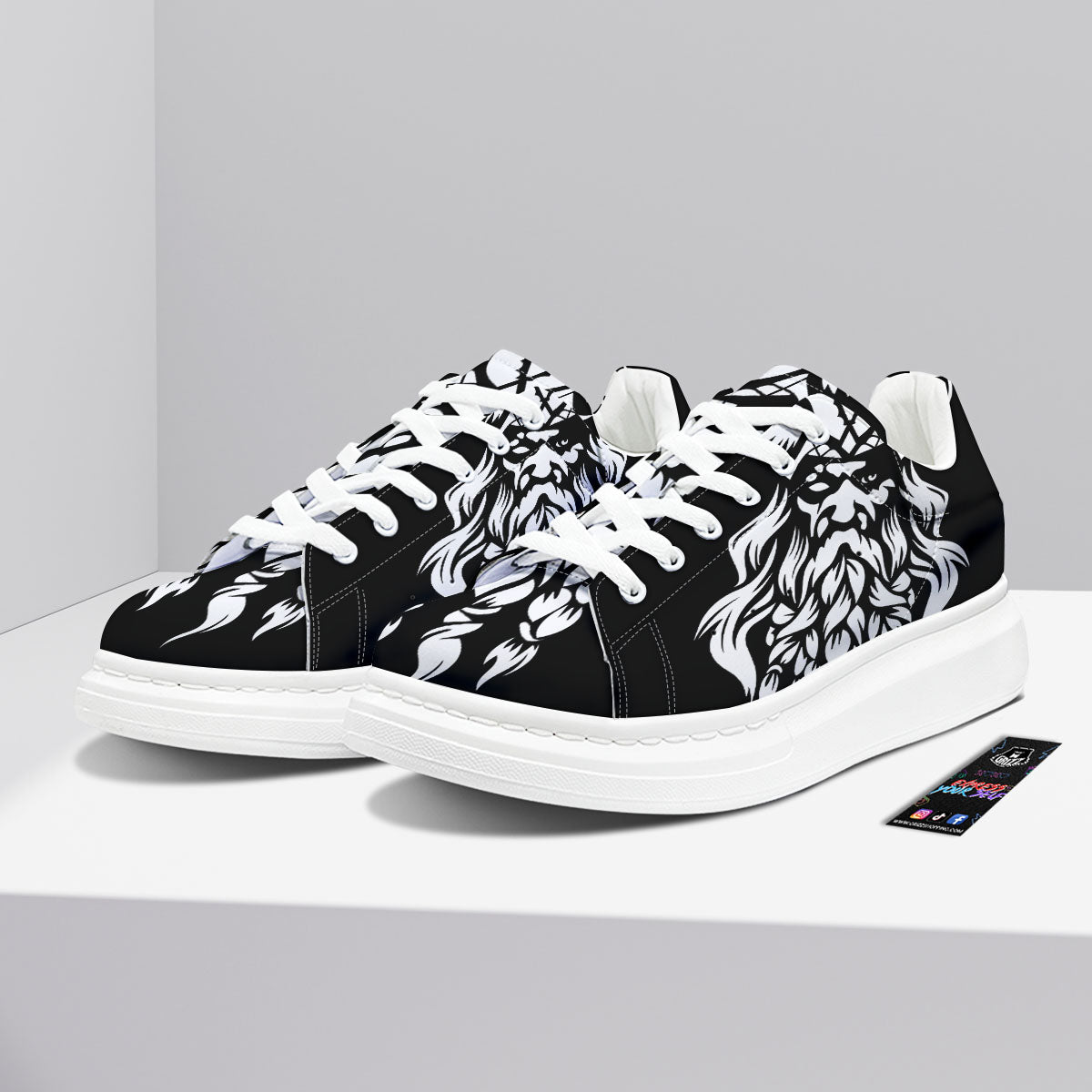 Viking God Odin White And Black Print Platform Shoes-grizzshop