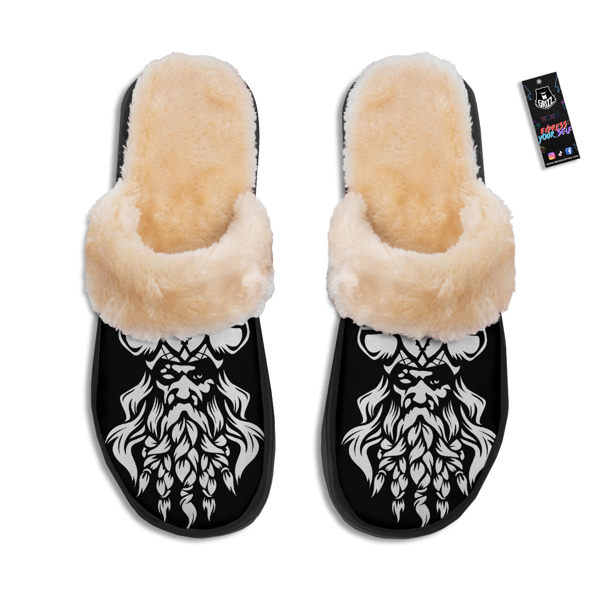 Viking God Odin White And Black Print Slippers-grizzshop