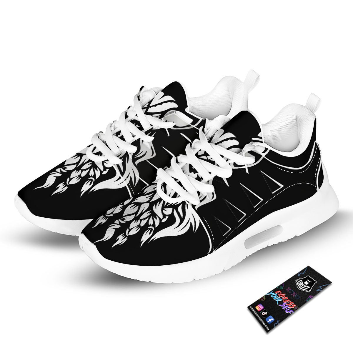 Viking God Odin White And Black Print Tennis Shoes-grizzshop
