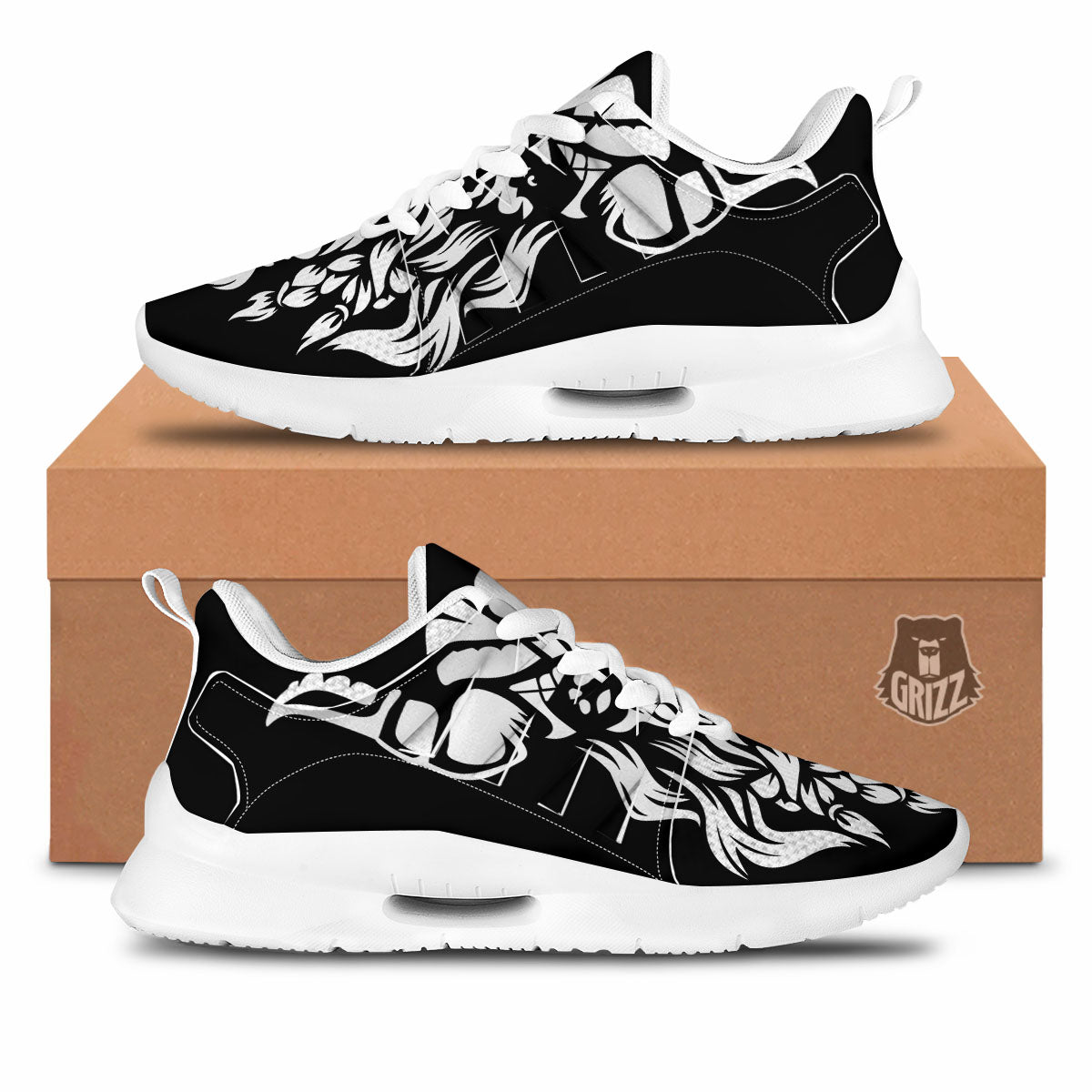 Viking God Odin White And Black Print Tennis Shoes-grizzshop