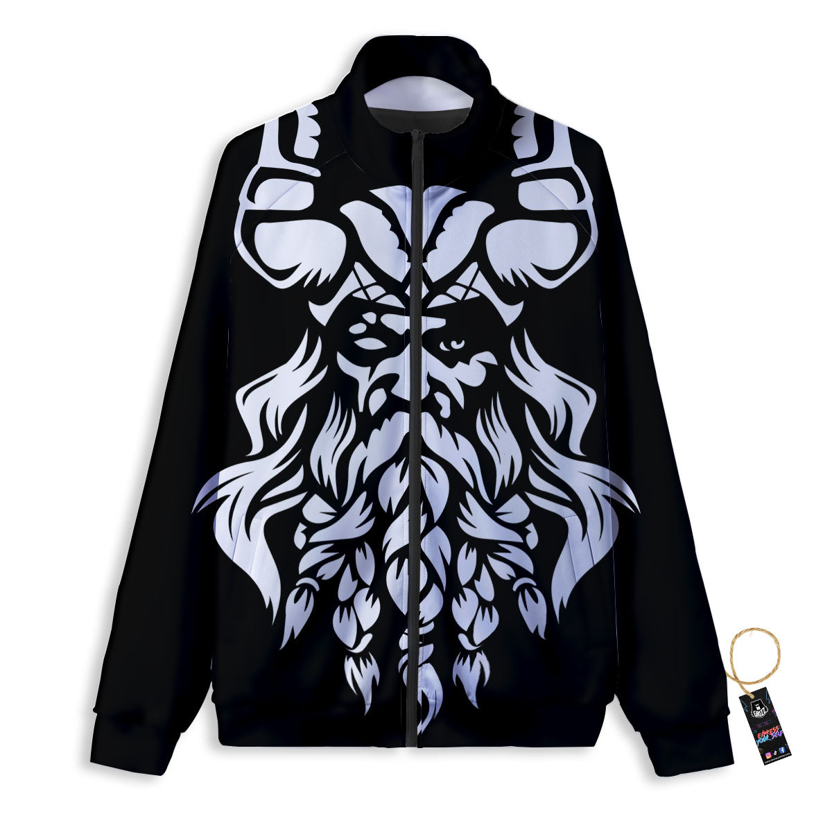 Viking God Odin White And Black Print Track Jacket-grizzshop