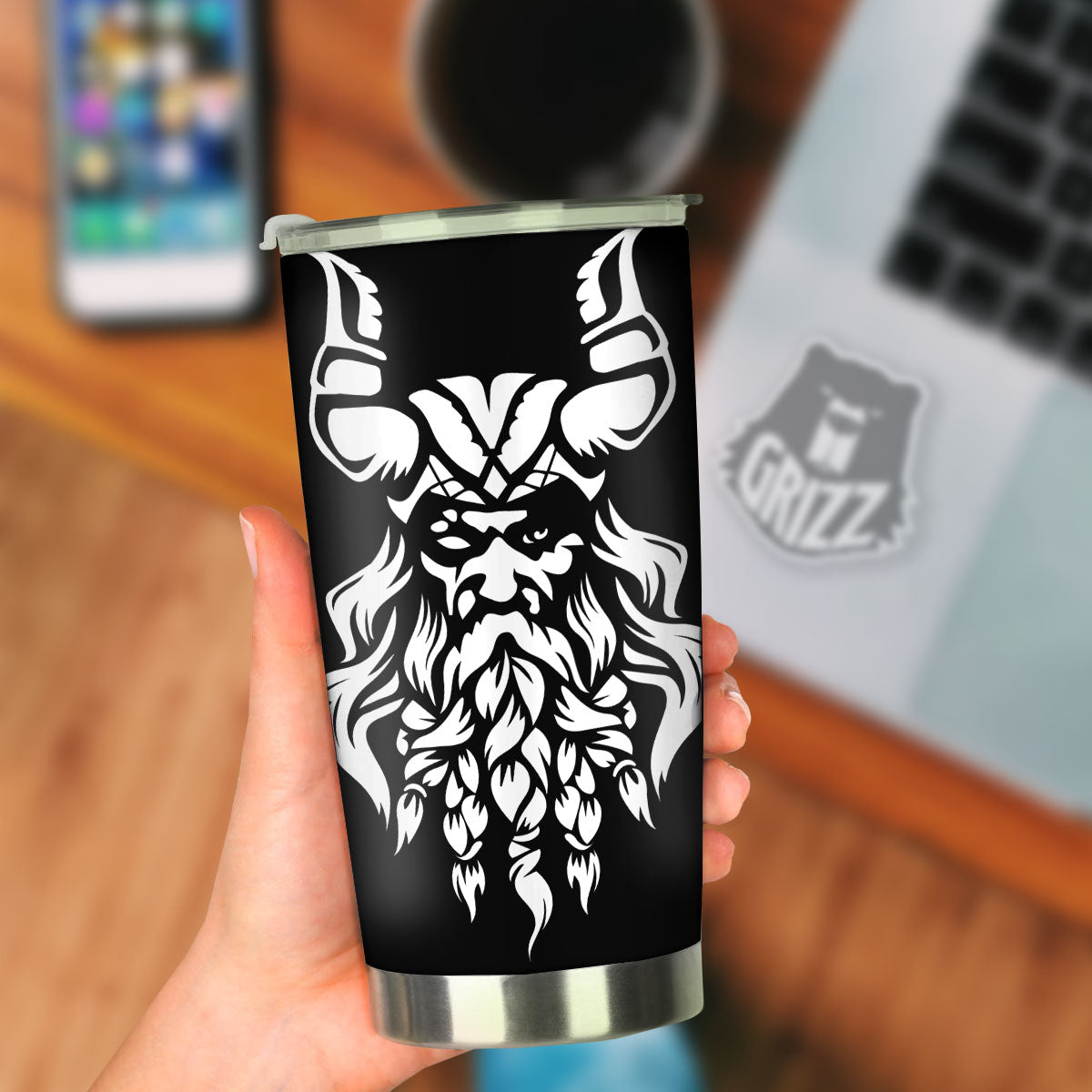 Viking God Odin White And Black Print Tumbler-grizzshop