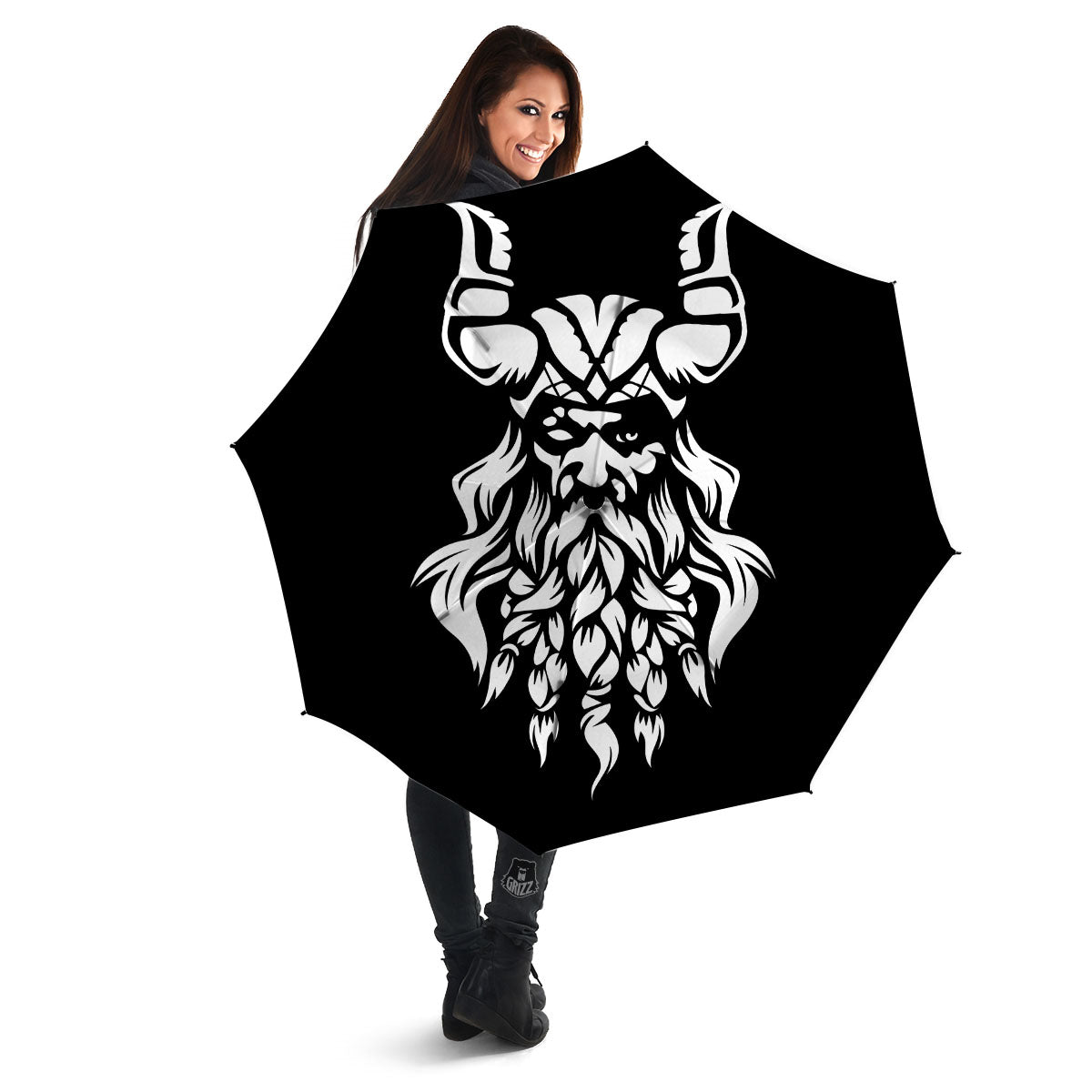Viking God Odin White And Black Print Umbrella-grizzshop
