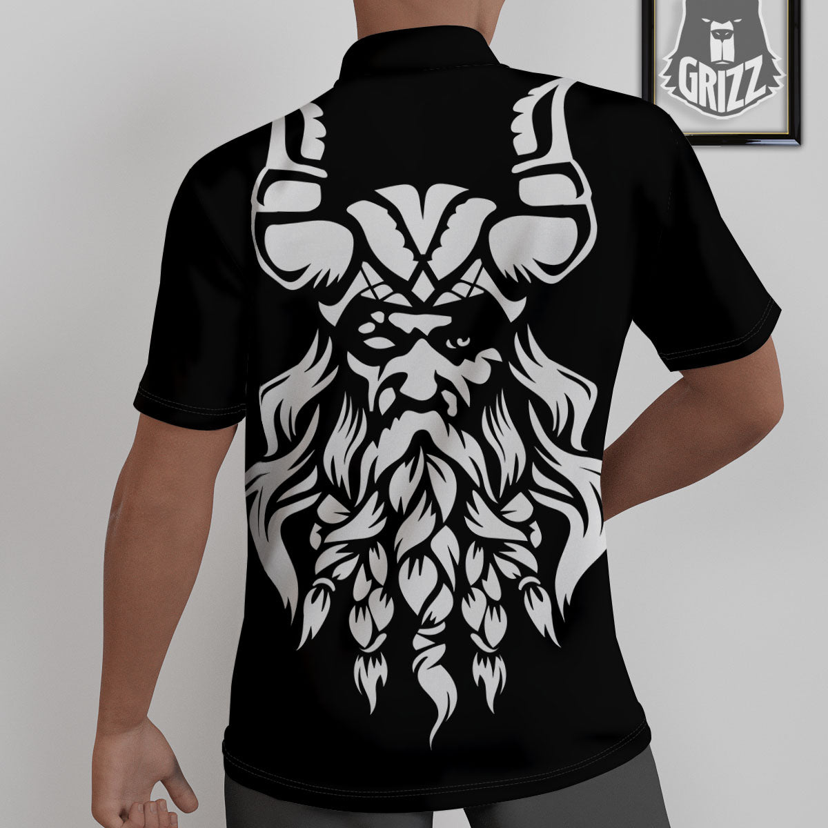 Viking God Odin White And Black Print Untucked Shirts-grizzshop