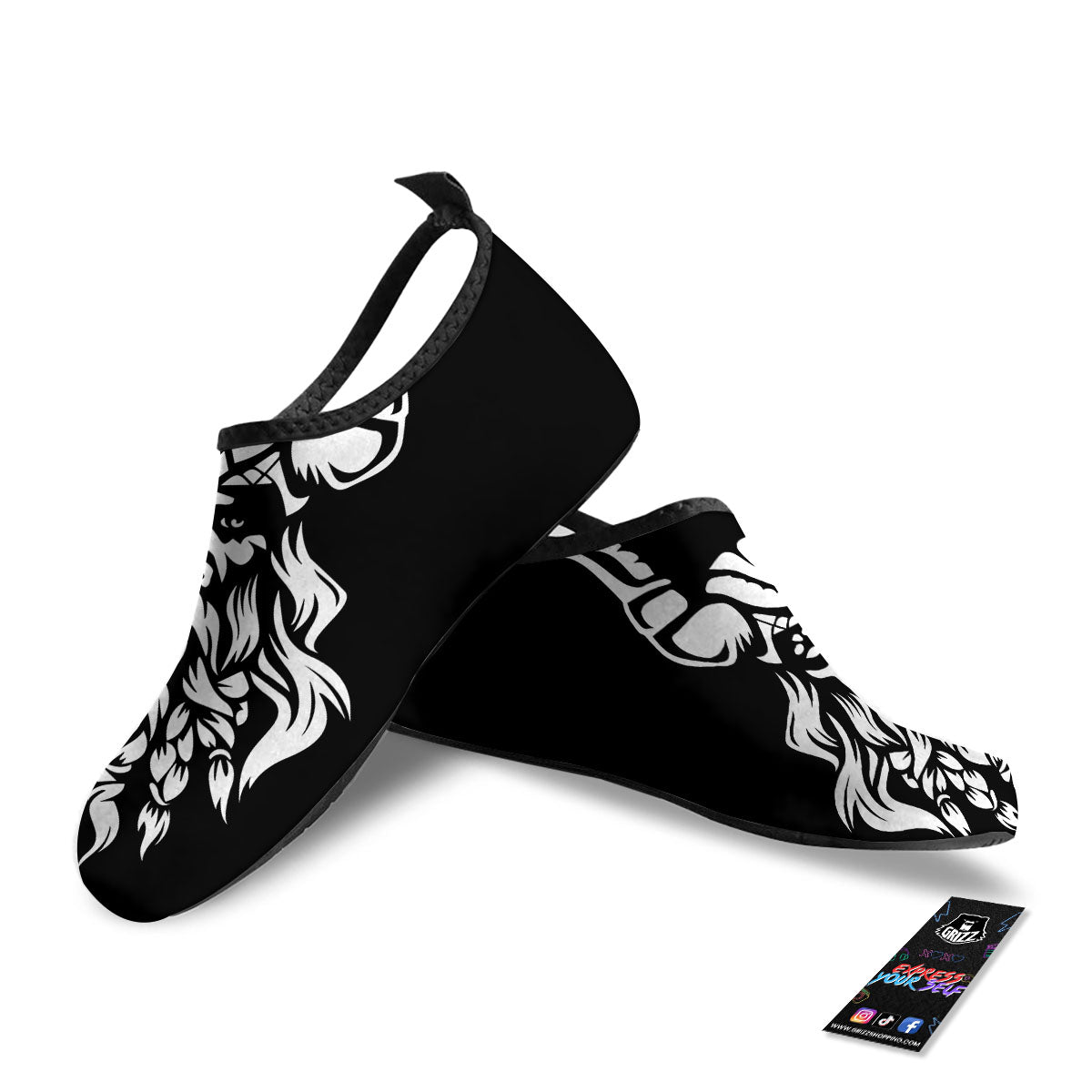 Viking God Odin White And Black Print Water Shoes-grizzshop