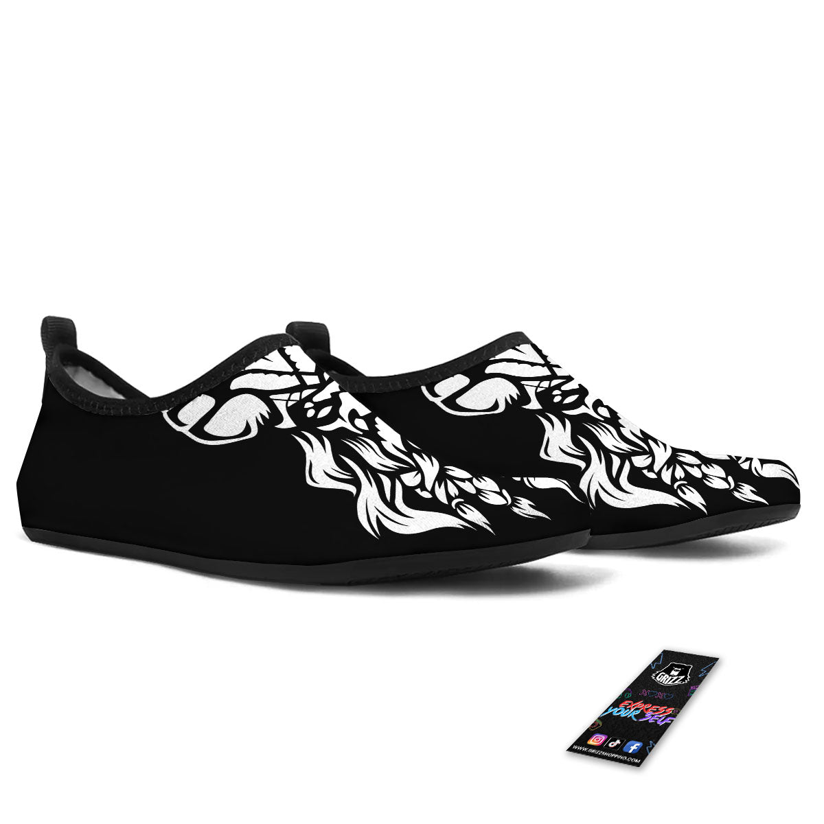 Viking God Odin White And Black Print Water Shoes-grizzshop