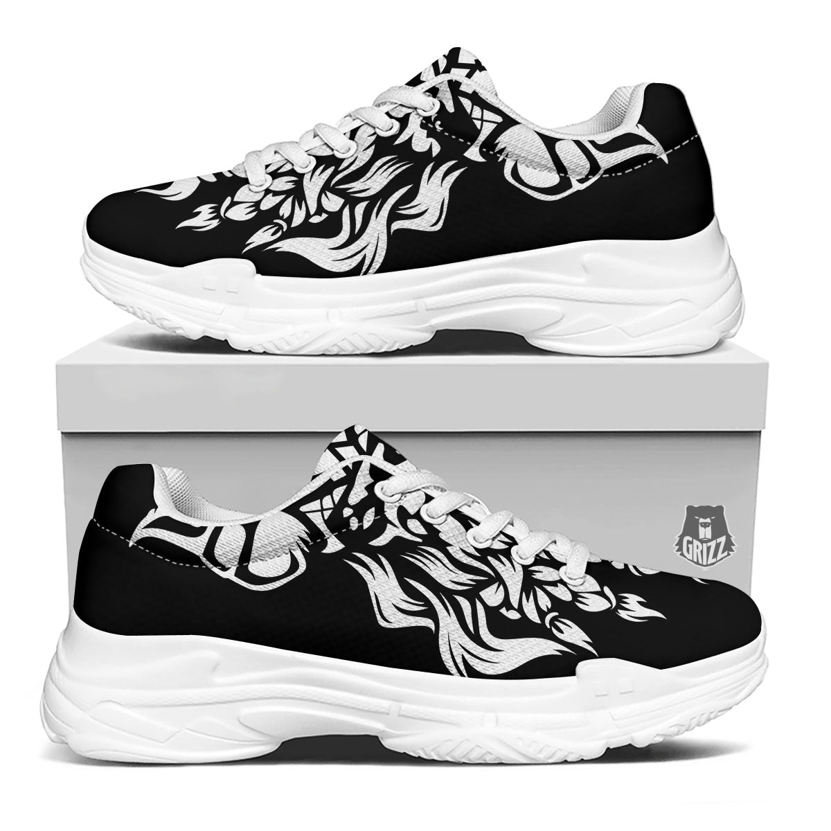 Viking God Odin White And Black Print White Chunky Shoes-grizzshop