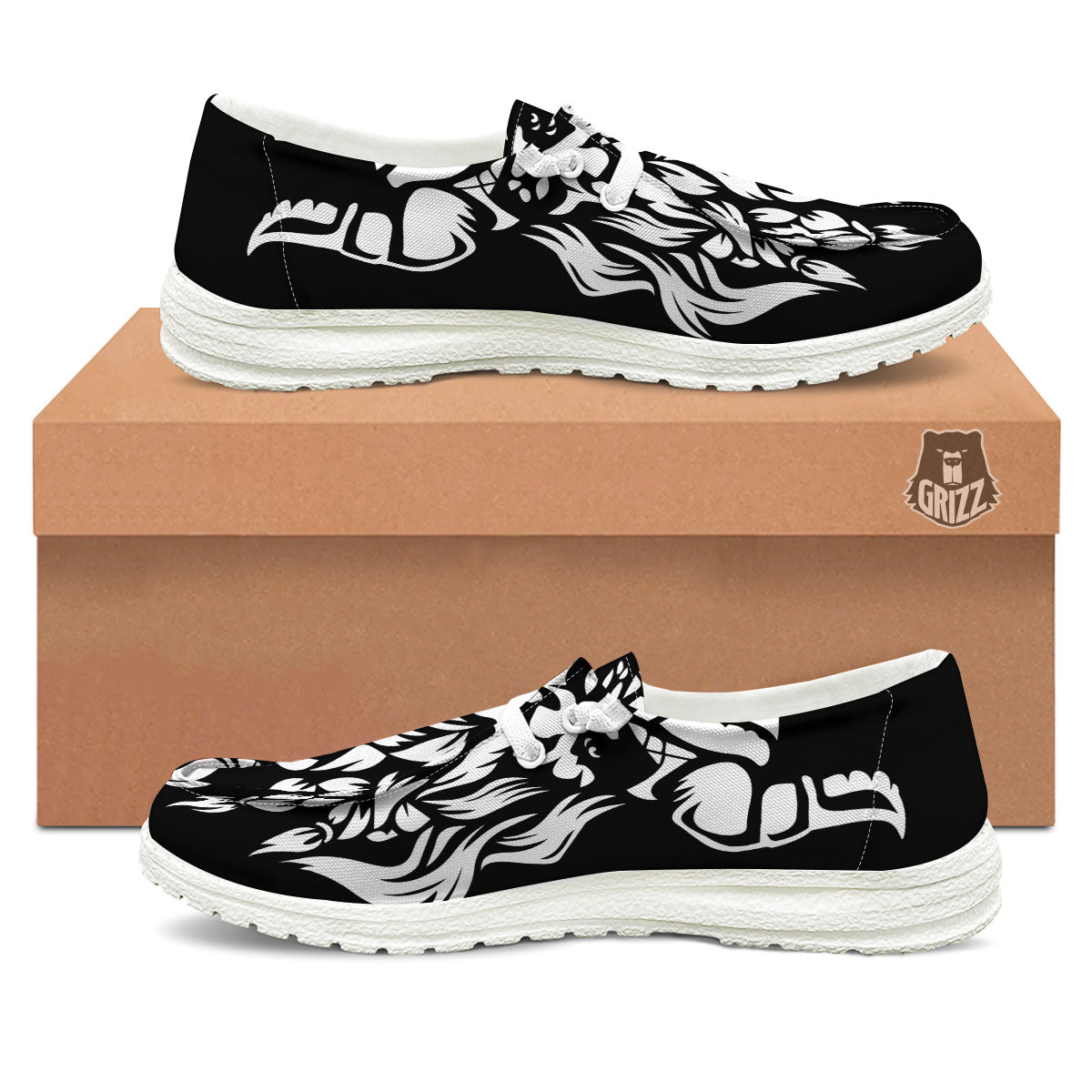 Viking God Odin White And Black Print White Loafers-grizzshop