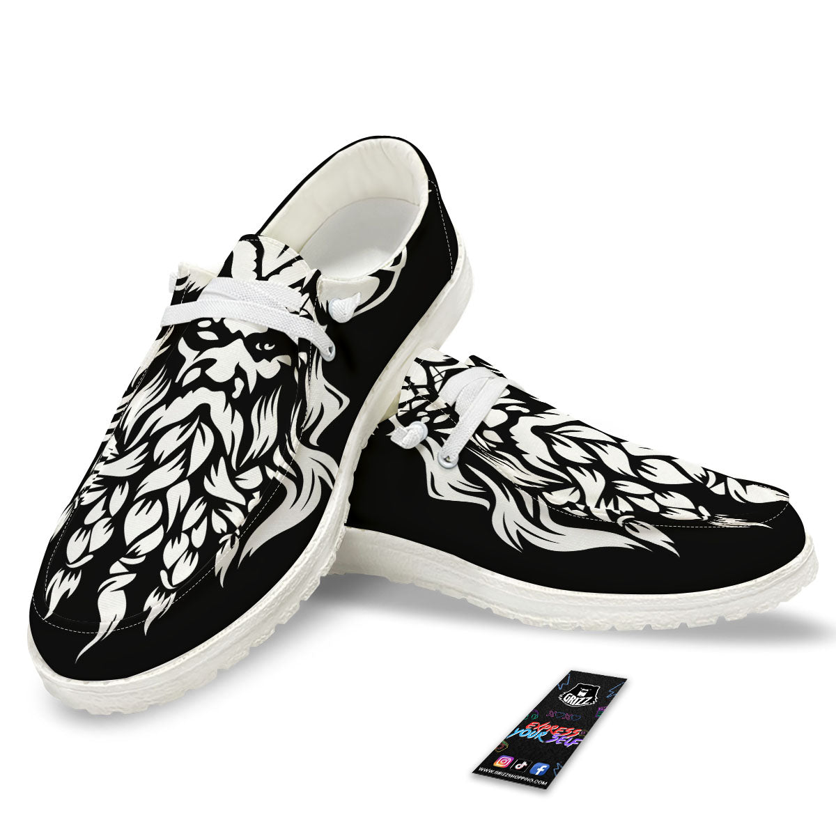 Viking God Odin White And Black Print White Loafers-grizzshop